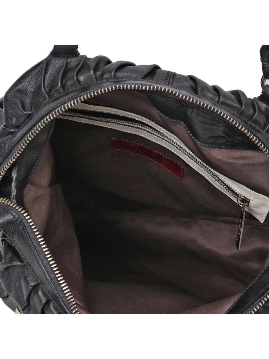 Valentino Garavani Black Leather Maison Pintucked Shopper Tote Bag One Size