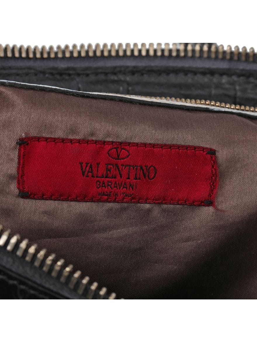 Valentino Garavani Black Leather Maison Pintucked Shopper Tote Bag One Size