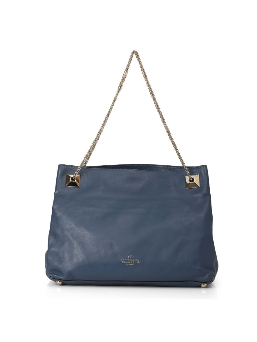 Valentino Garavani Blue Leather Chain Tote Bag One Size