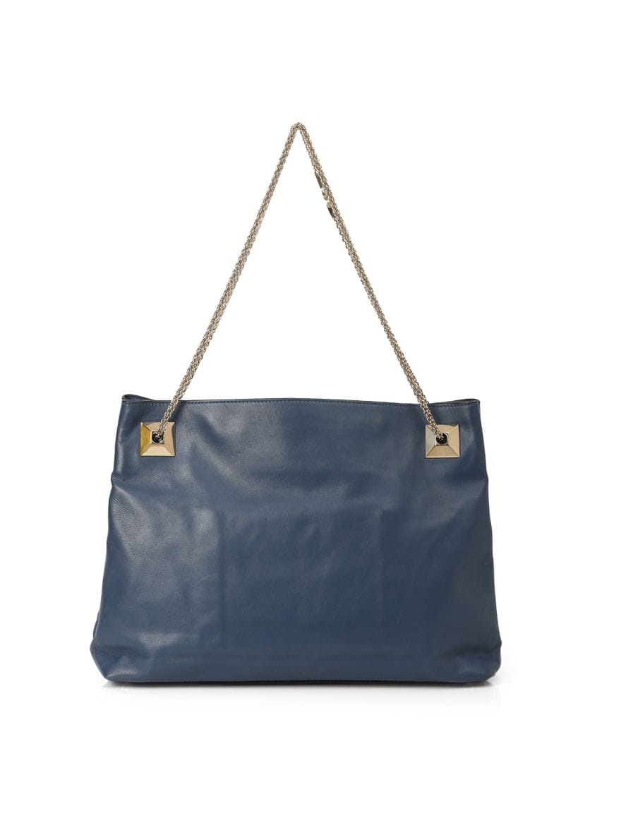 Valentino Garavani Blue Leather Chain Tote Bag One Size