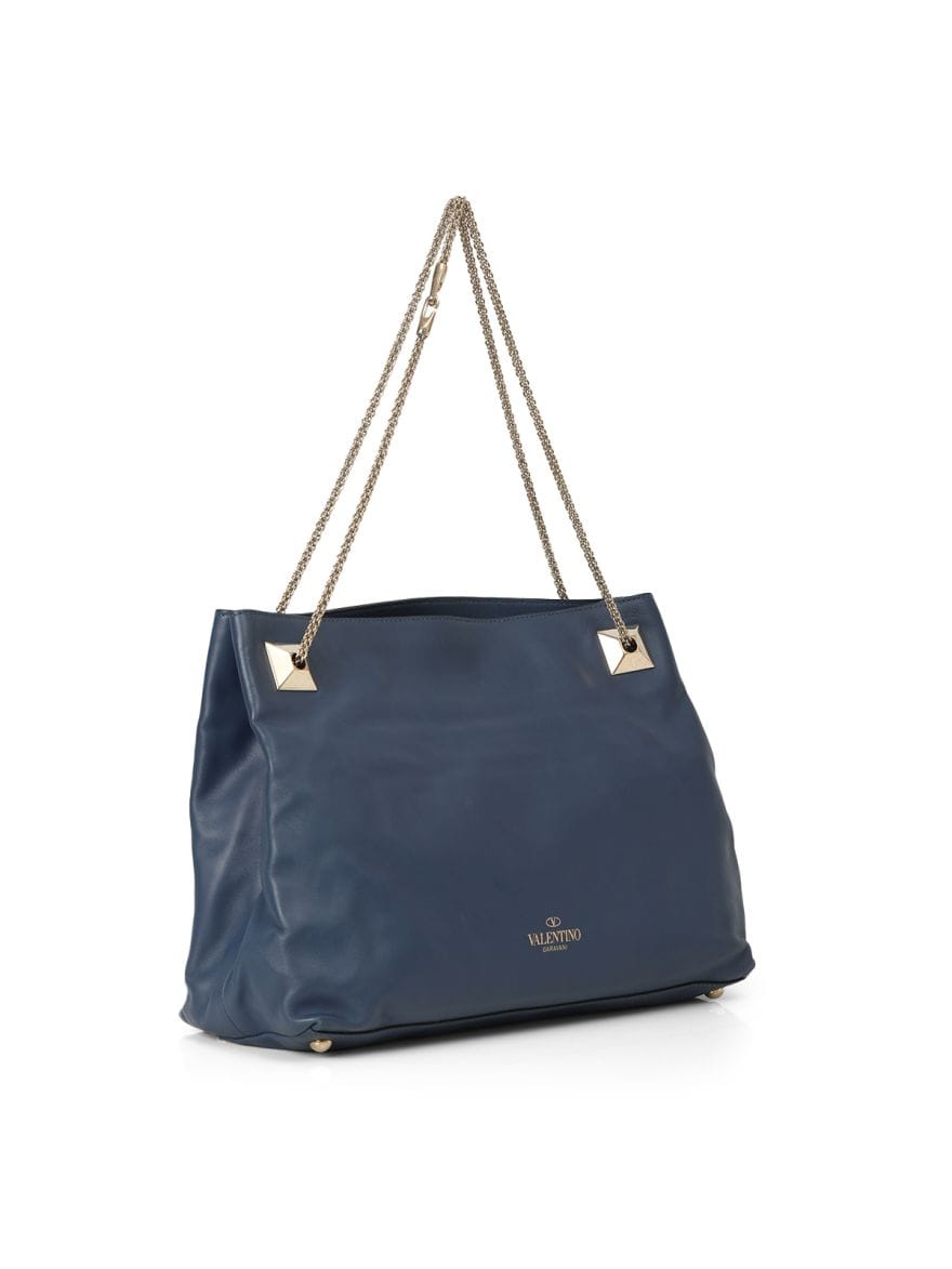 Valentino Garavani Blue Leather Chain Tote Bag One Size
