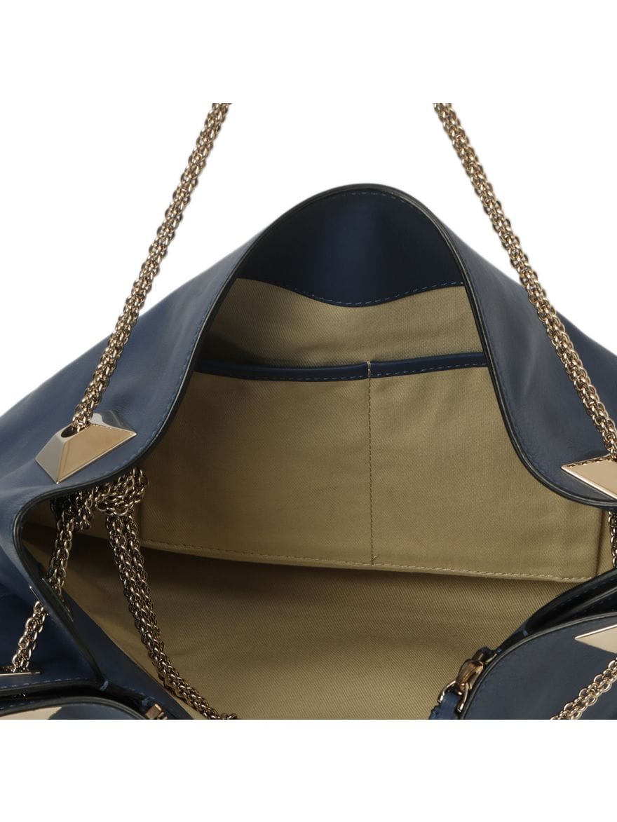 Valentino Garavani Blue Leather Chain Tote Bag One Size