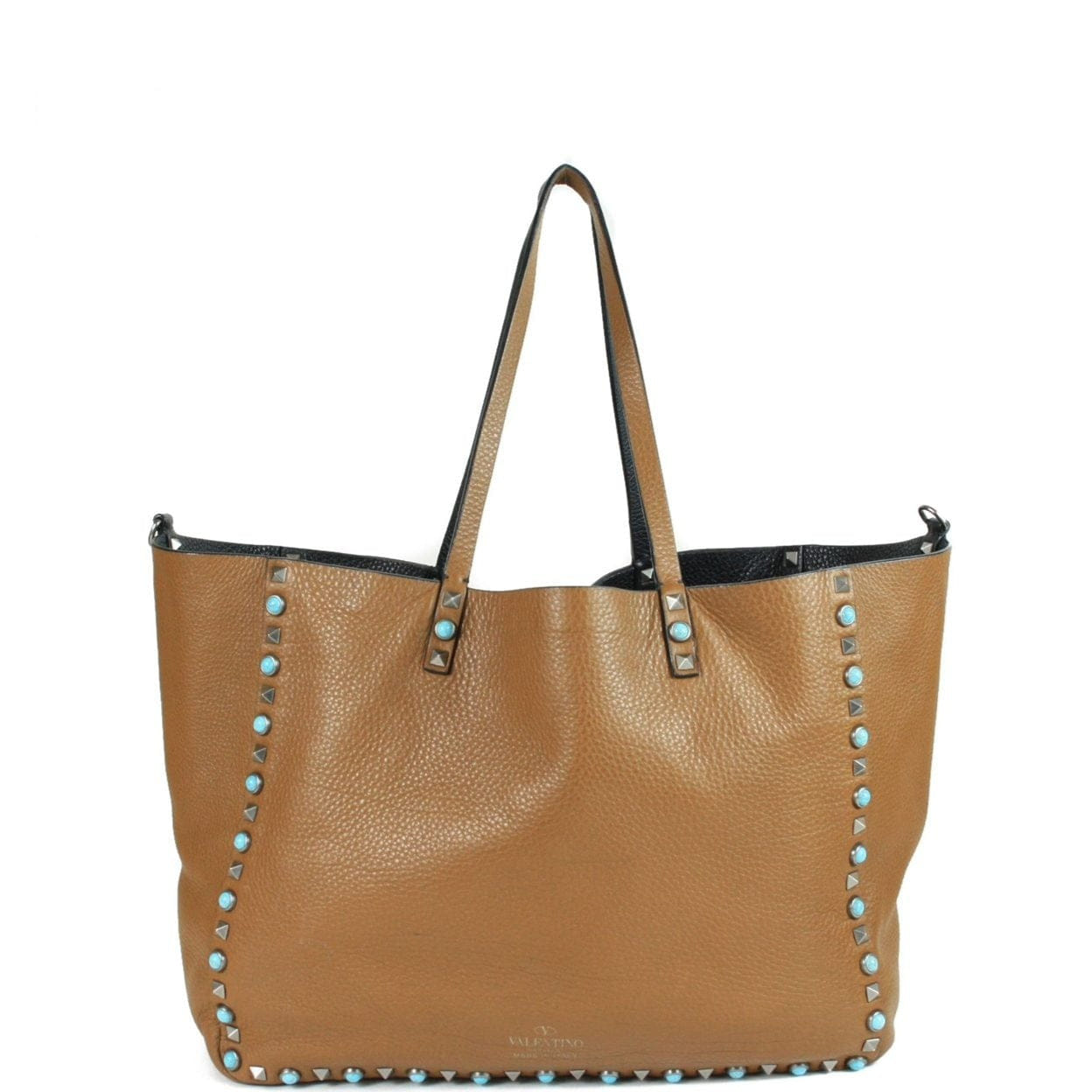 Valentino Brown Pebbled Leather Medium Rockstud Trapeze Tote Bag