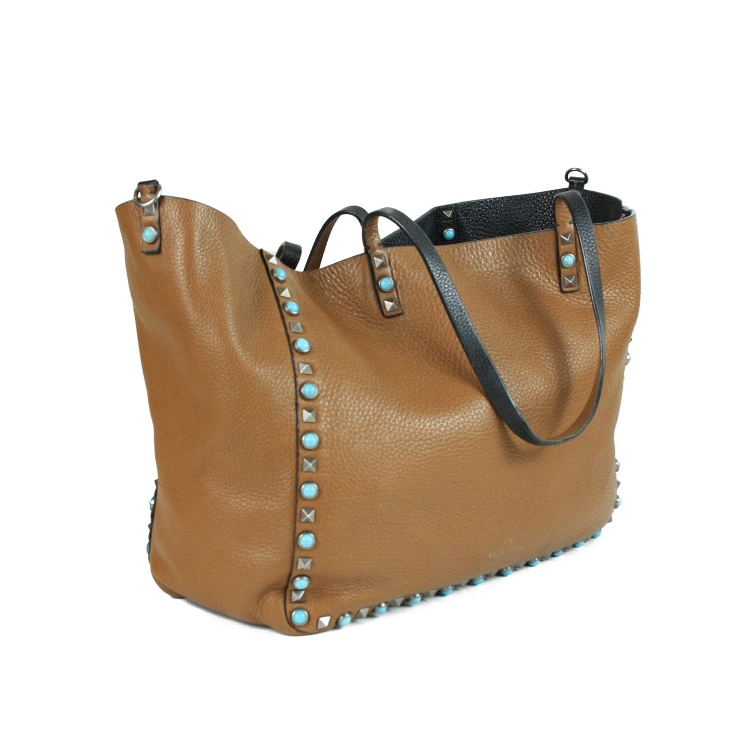 Valentino Brown Pebbled Leather Medium Rockstud Trapeze Tote Bag