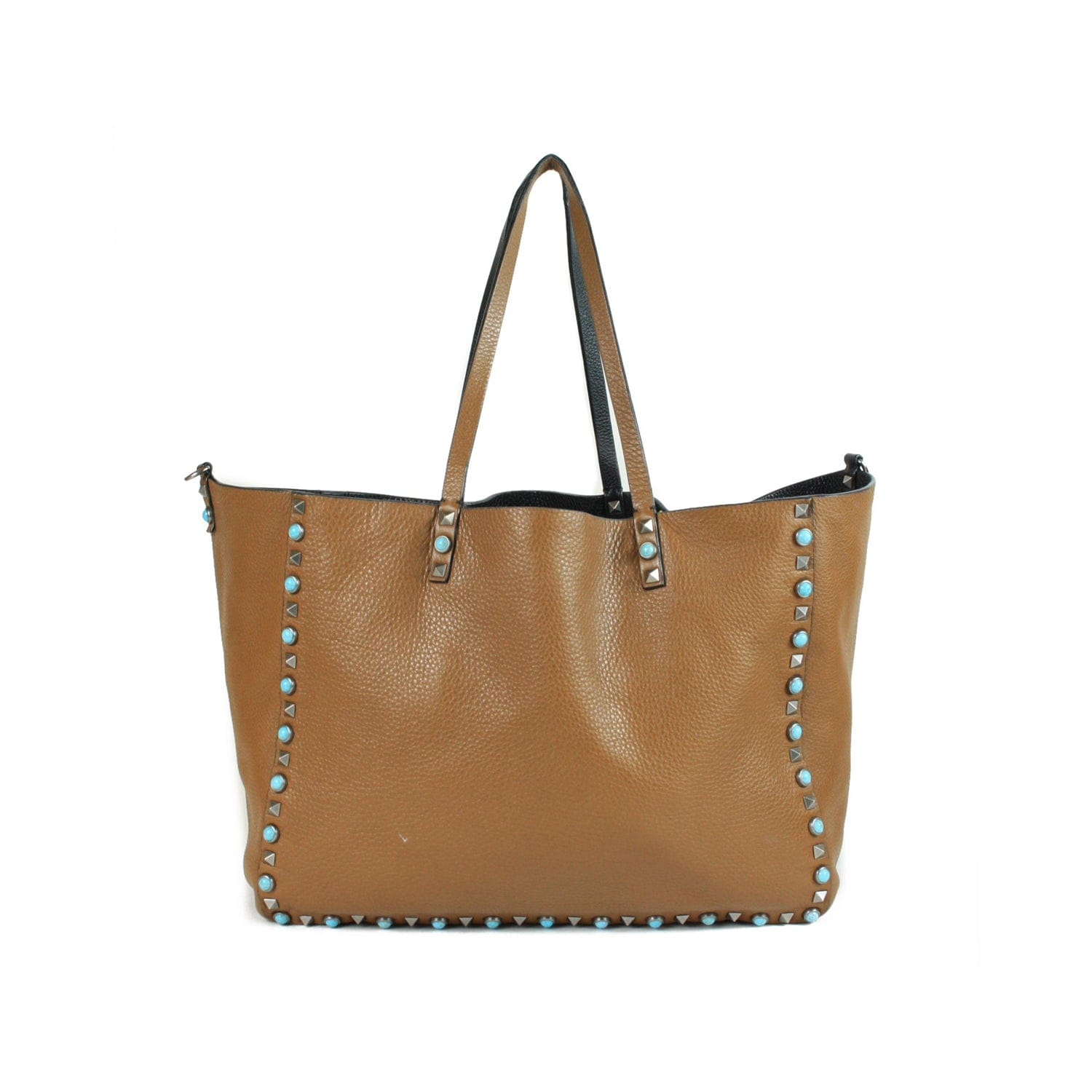 Valentino Brown Pebbled Leather Medium Rockstud Trapeze Tote Bag