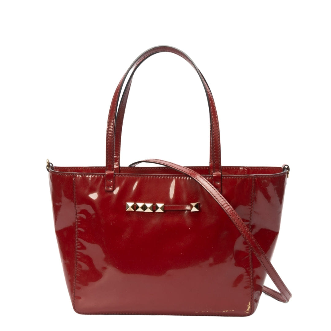 Valentino Red Leather Rockstud Trapeze Tote