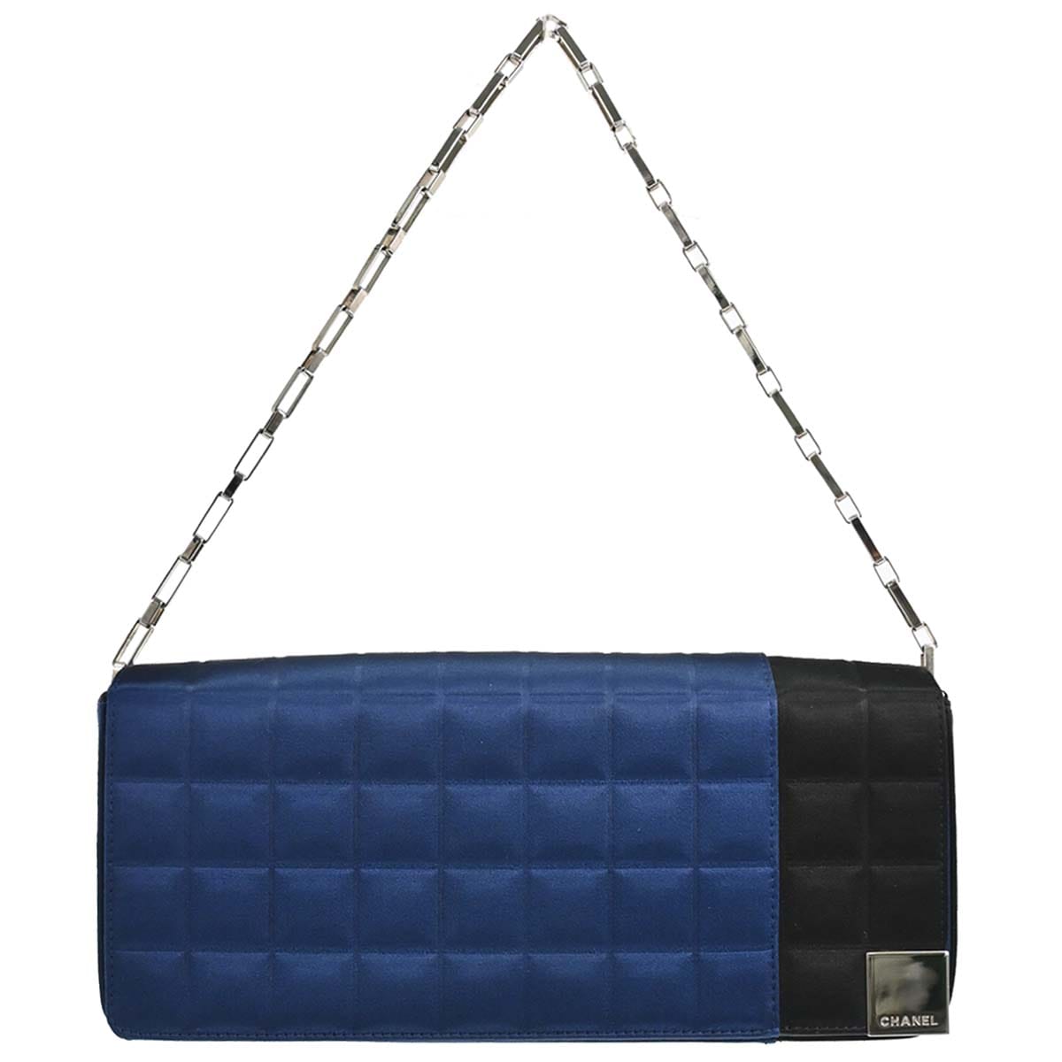 Chanel 2002 - 2003 Blue Black Satin Choco Bar Handbag