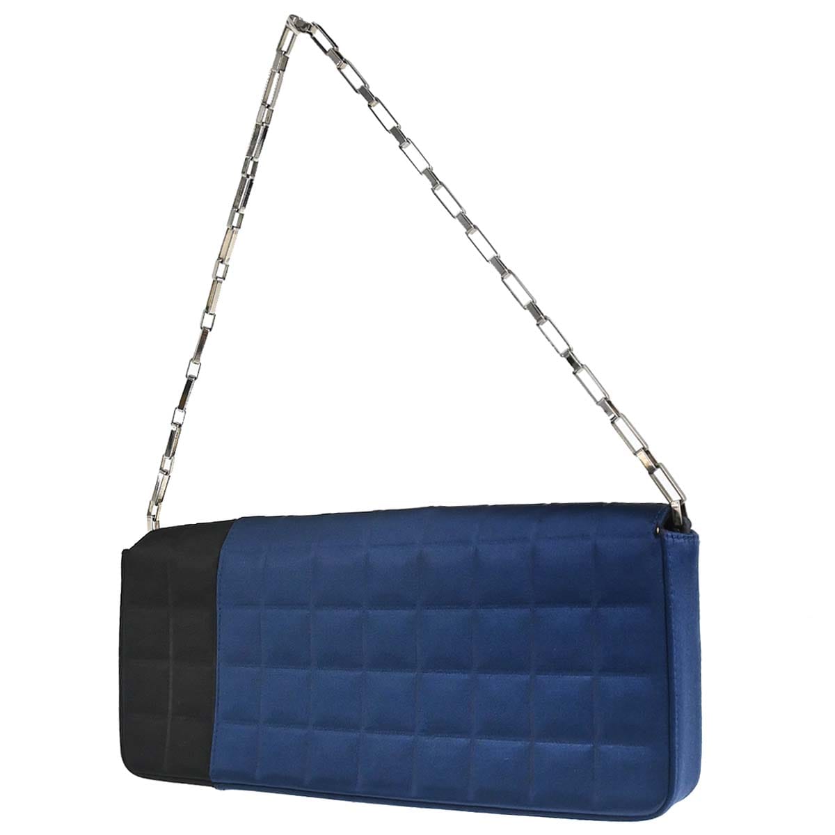 Chanel 2002 - 2003 Blue Black Satin Choco Bar Handbag