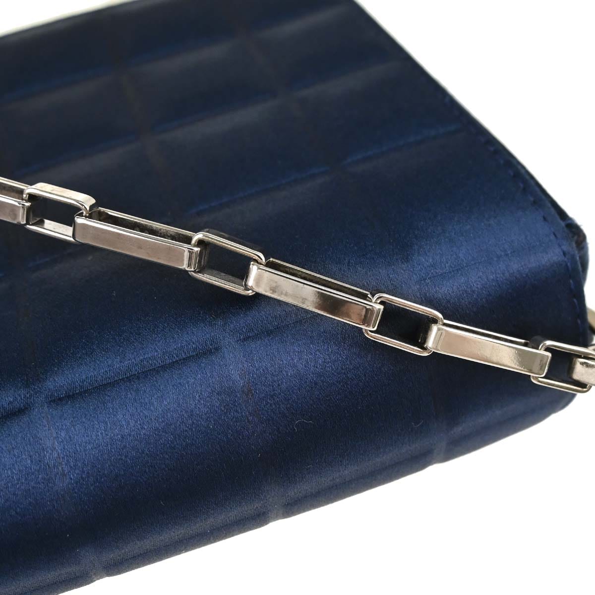Chanel 2002 - 2003 Blue Black Satin Choco Bar Handbag