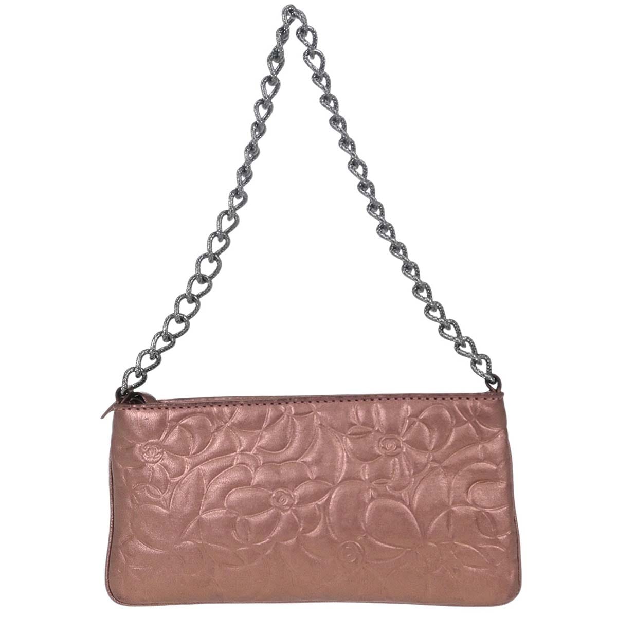 Chanel 2003 - 2004 Metallic Pink Lambskin Camellia Mini Pochette Handbag