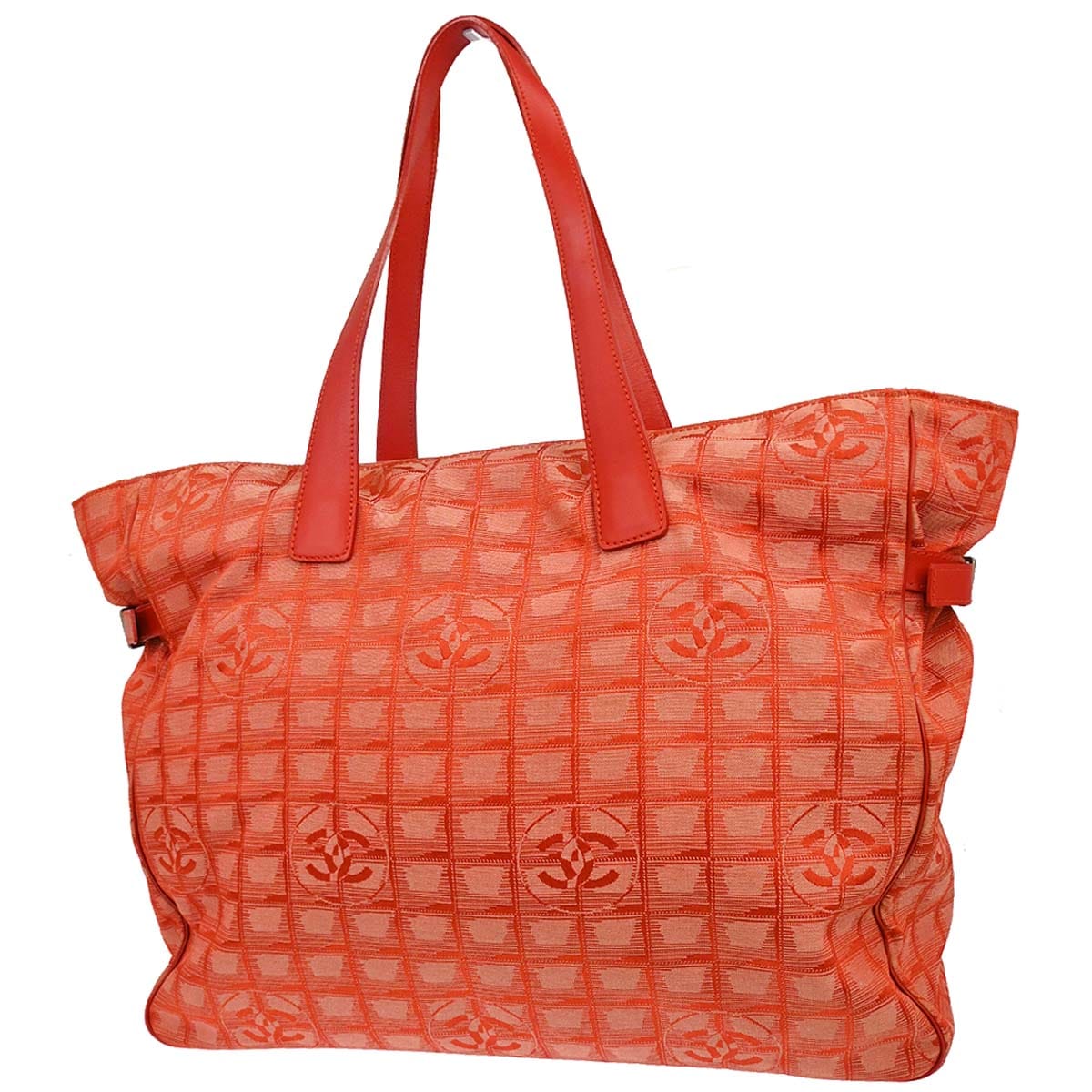 Chanel 2001 - 2003 Red Jacquard Nylon Travel Line Tote Handbag