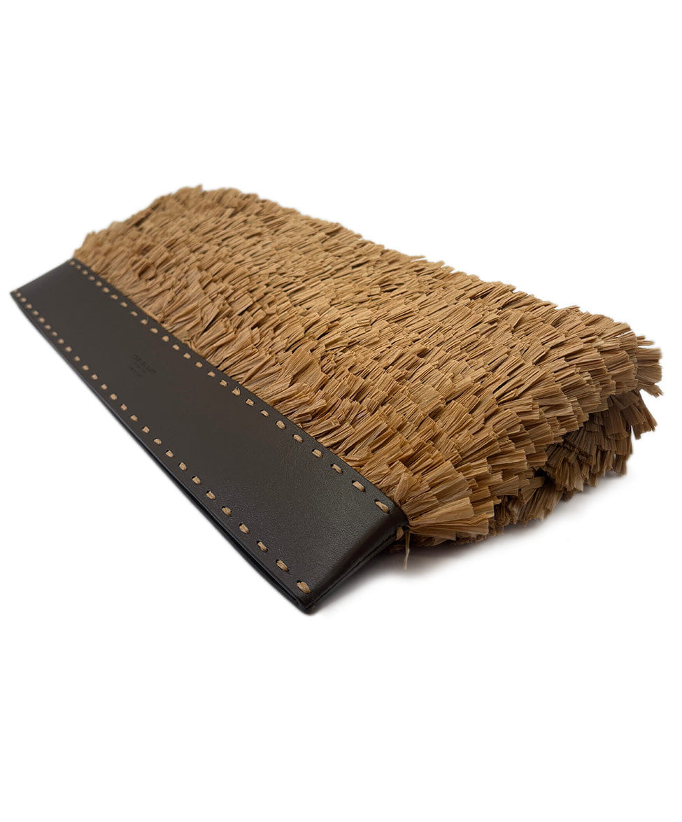 Michael Kors Brown Leather Straw Clutch Handbag