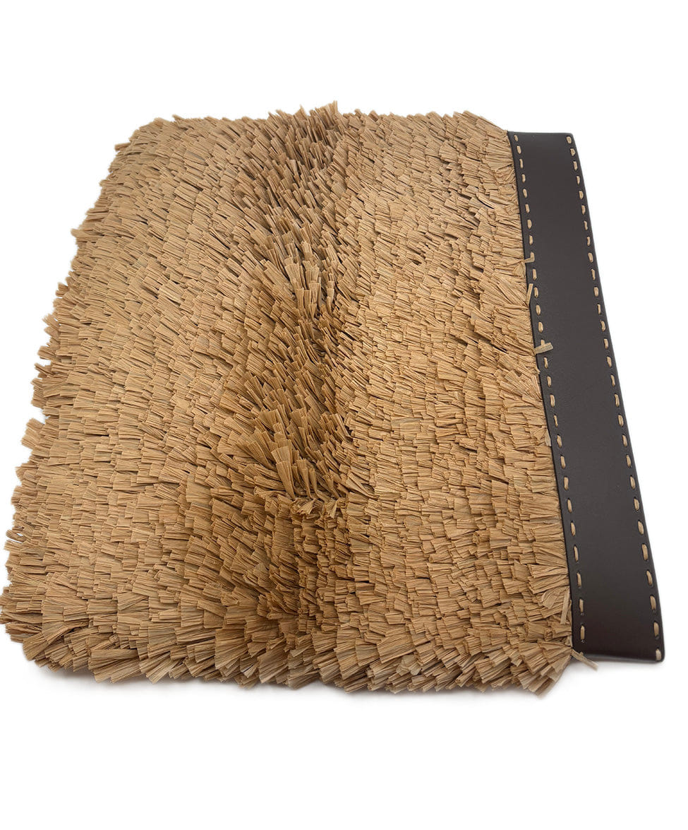 Michael Kors Brown Leather Straw Clutch Handbag