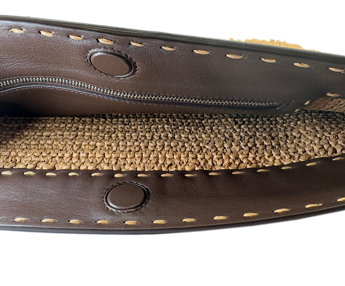 Michael Kors Brown Leather Straw Clutch Handbag