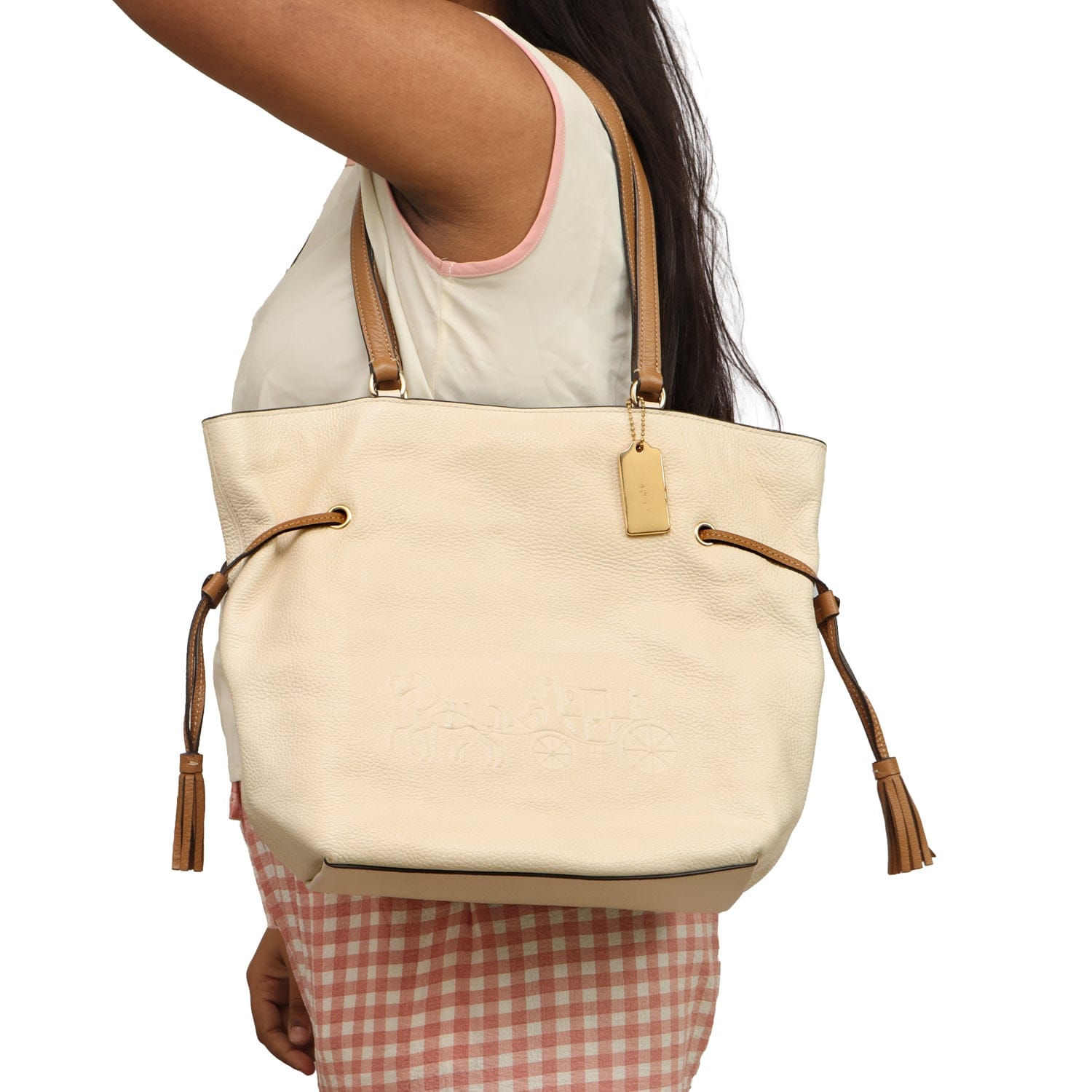 COACH ANDY DEBOSSED HORSE AND CARRIAGE LOGO TOTE BAG