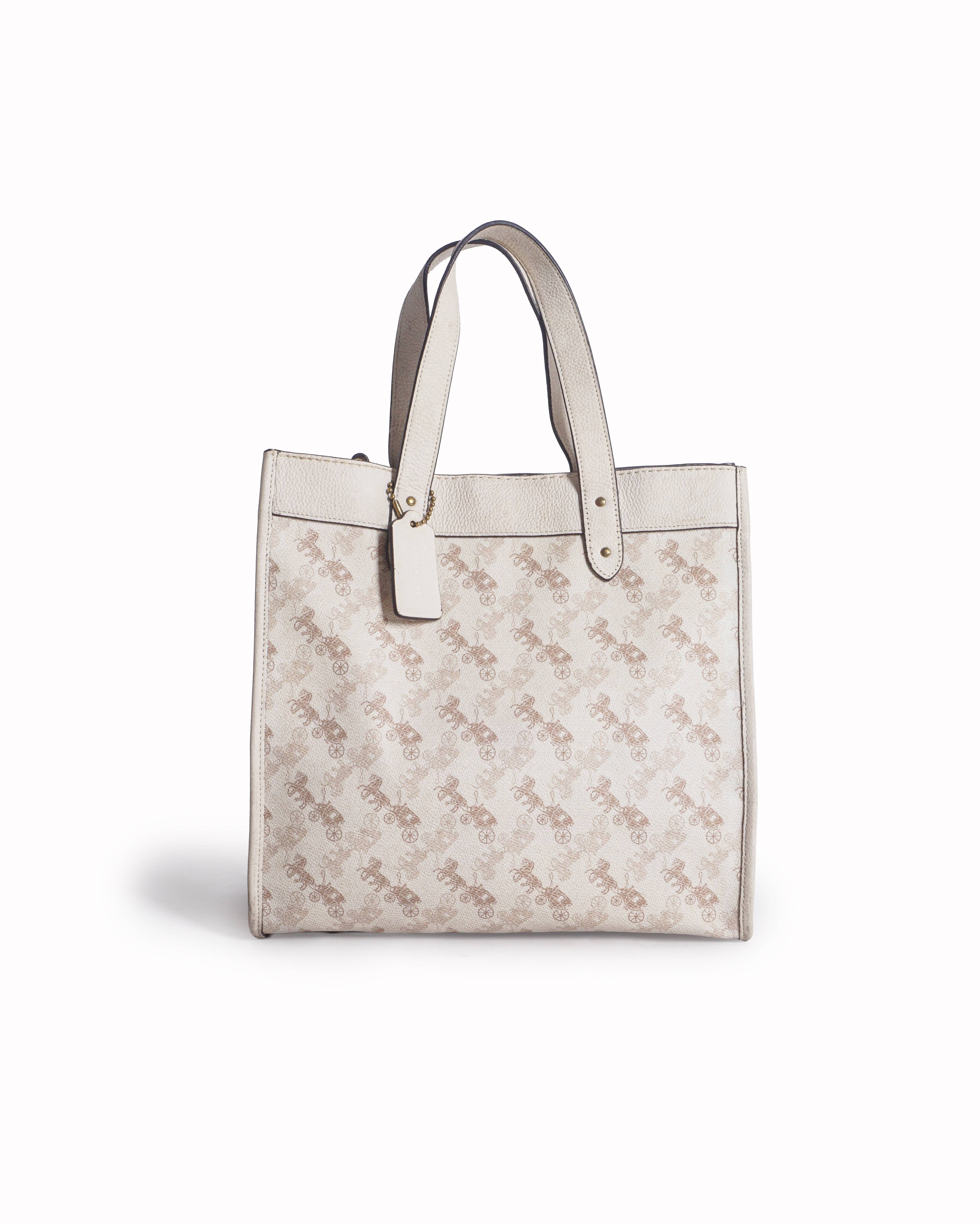 Coach Beige Horse and Carriage Print Coated Canvas Field Tote