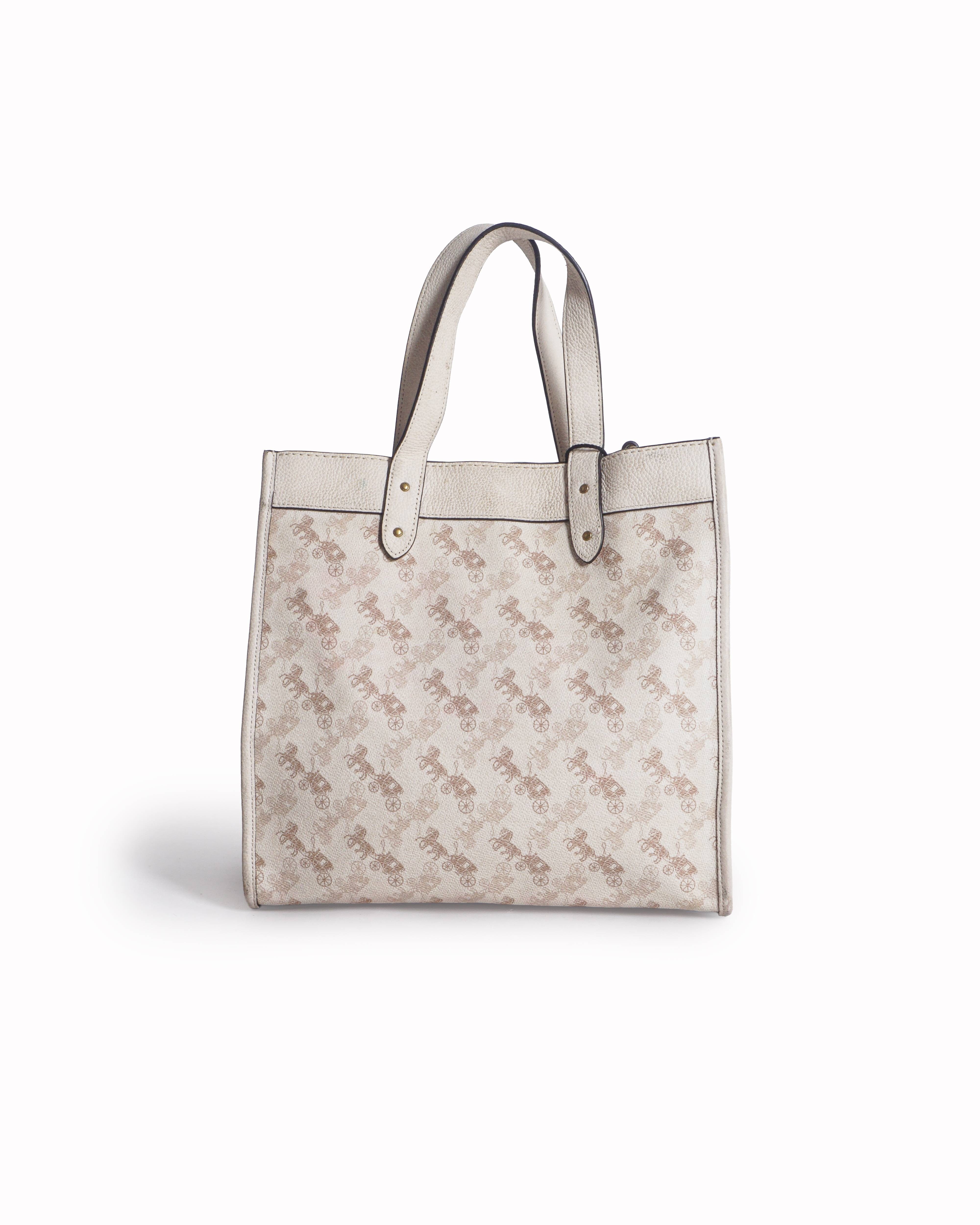 Coach Beige Horse and Carriage Print Coated Canvas Field Tote
