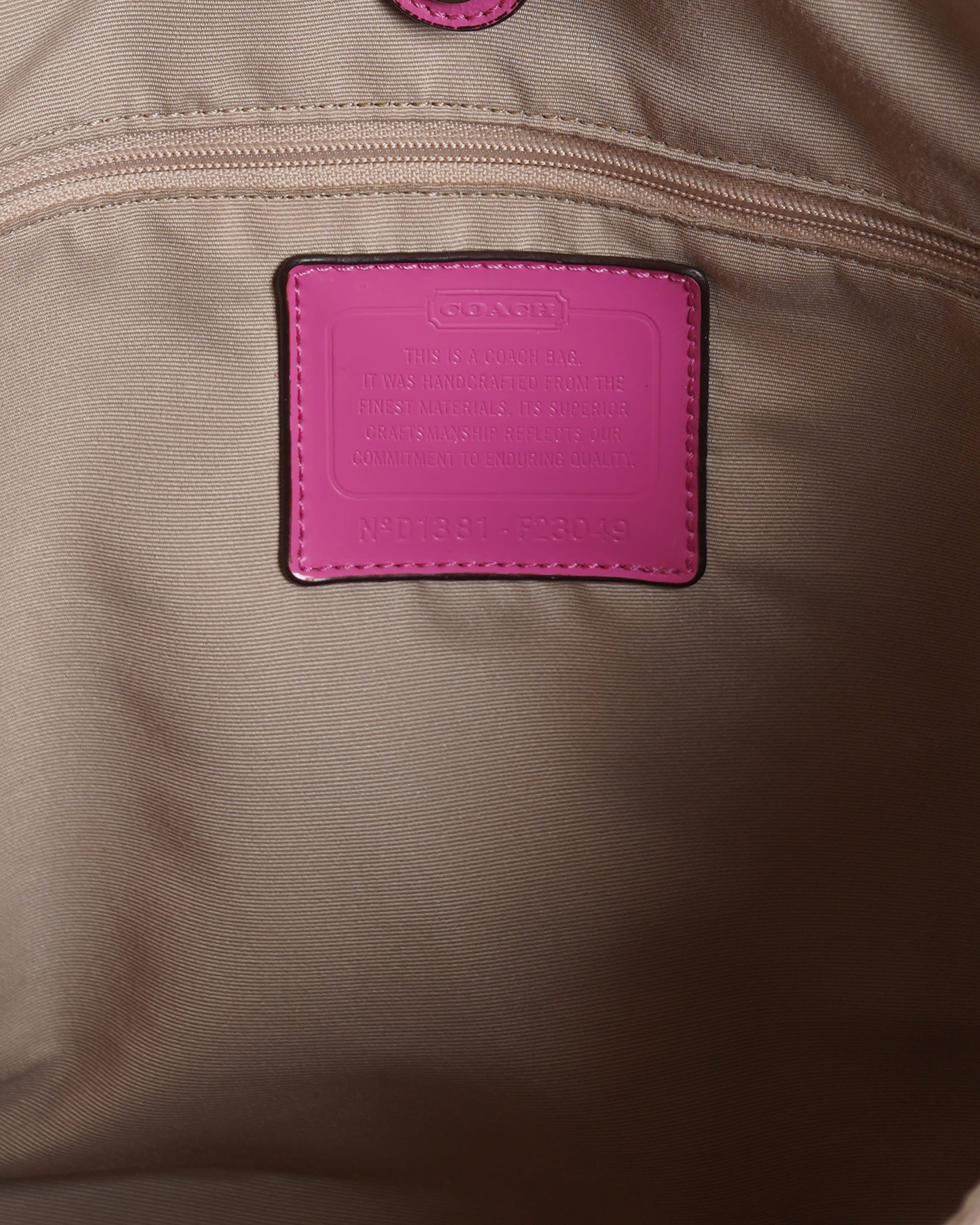 Coach Beige/Pink Signture Coated Canvas and Leather Striped Drawstring Tote