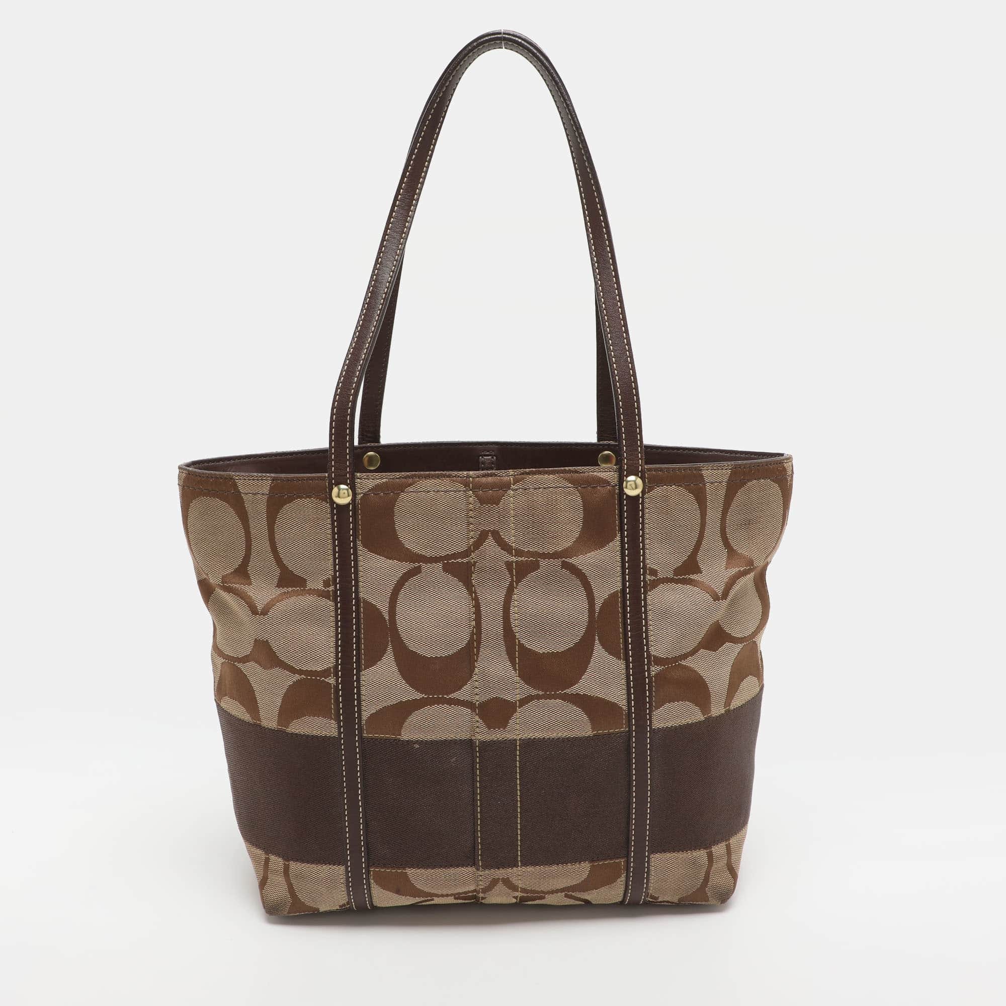 Coach Beige/brown Signature Canvas And Leather Tote