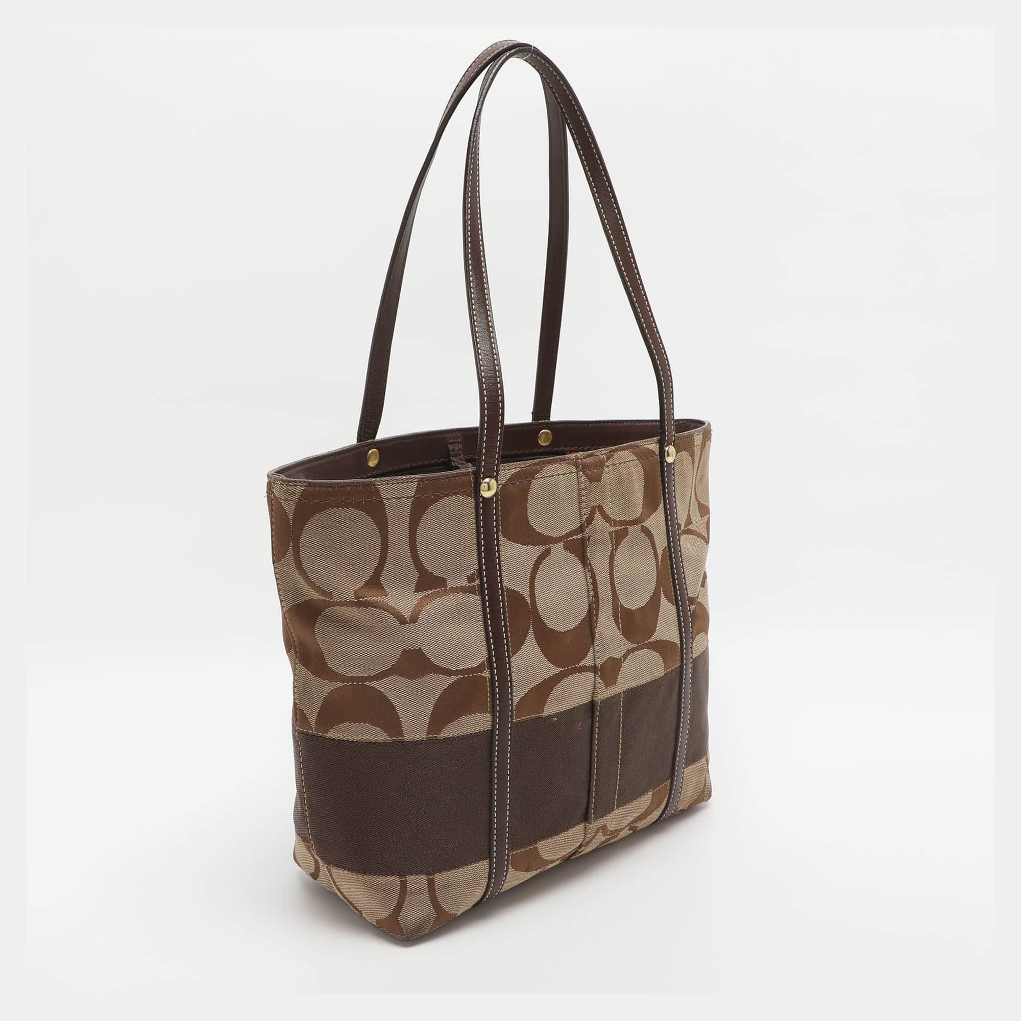 Coach Beige/brown Signature Canvas And Leather Tote