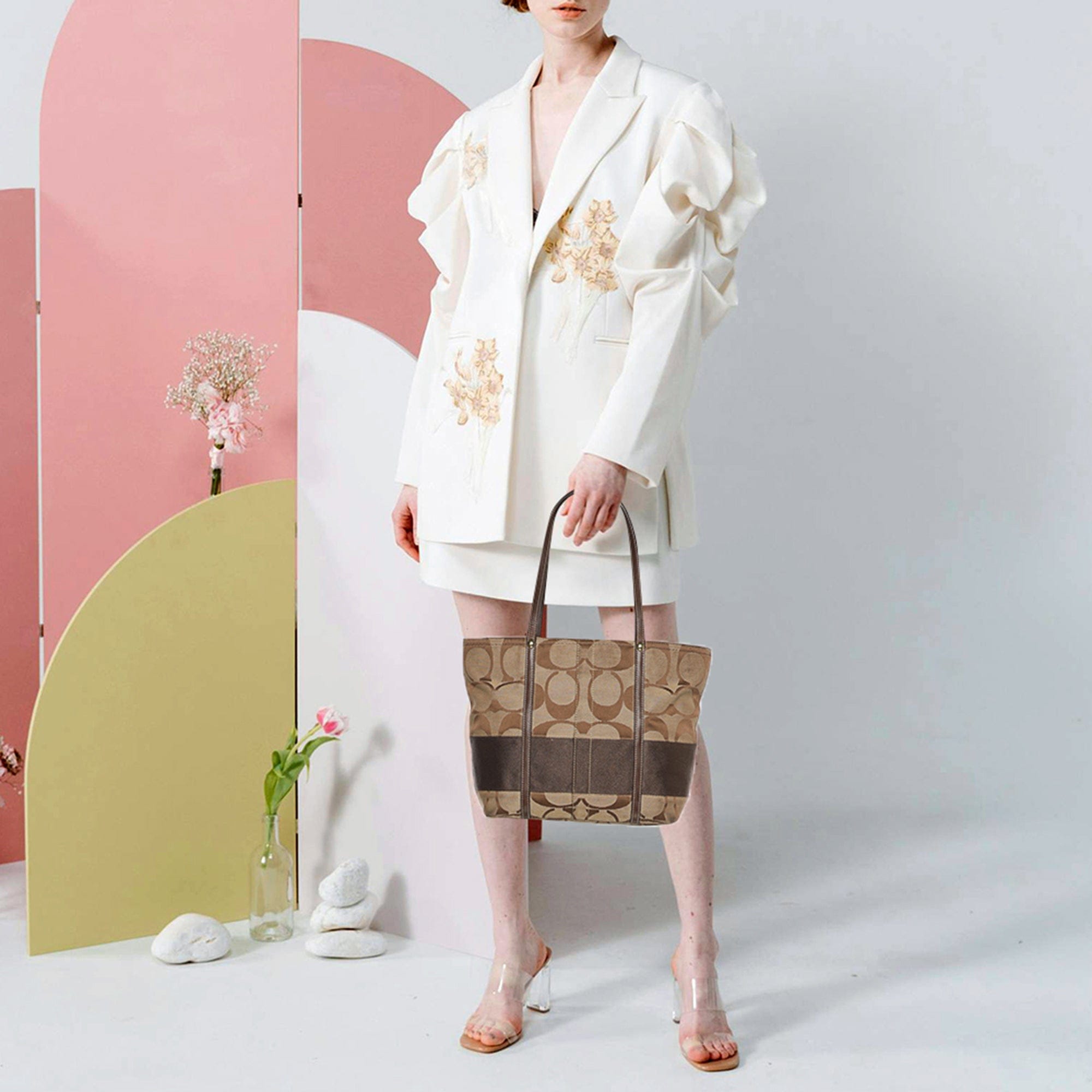 Coach Beige/brown Signature Canvas And Leather Tote