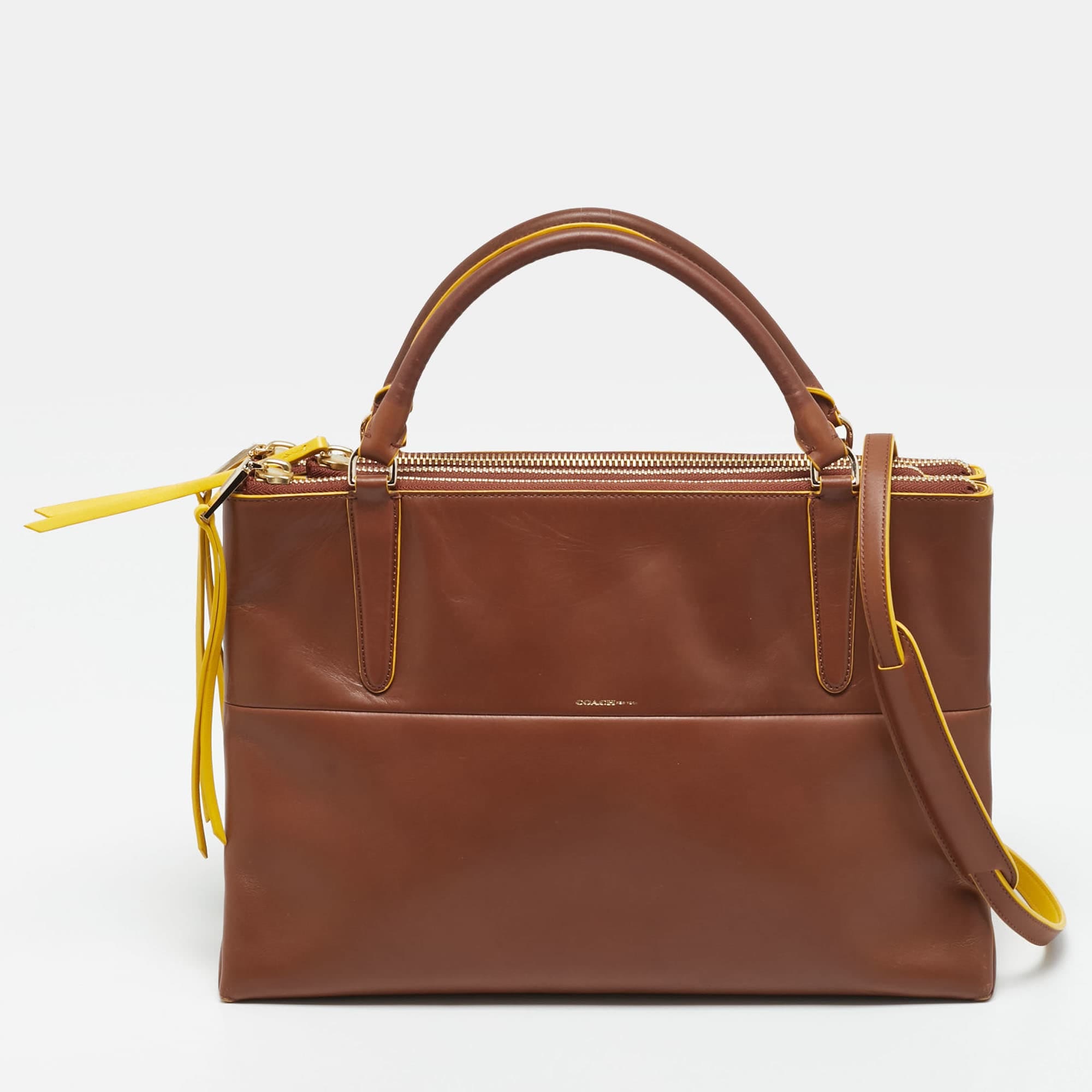 Coach The Borough Brown/yellow Leather Tote
