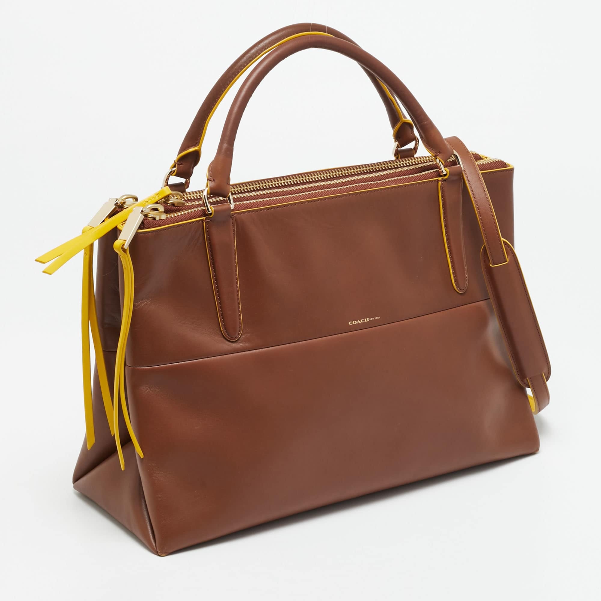 Coach The Borough Brown/yellow Leather Tote