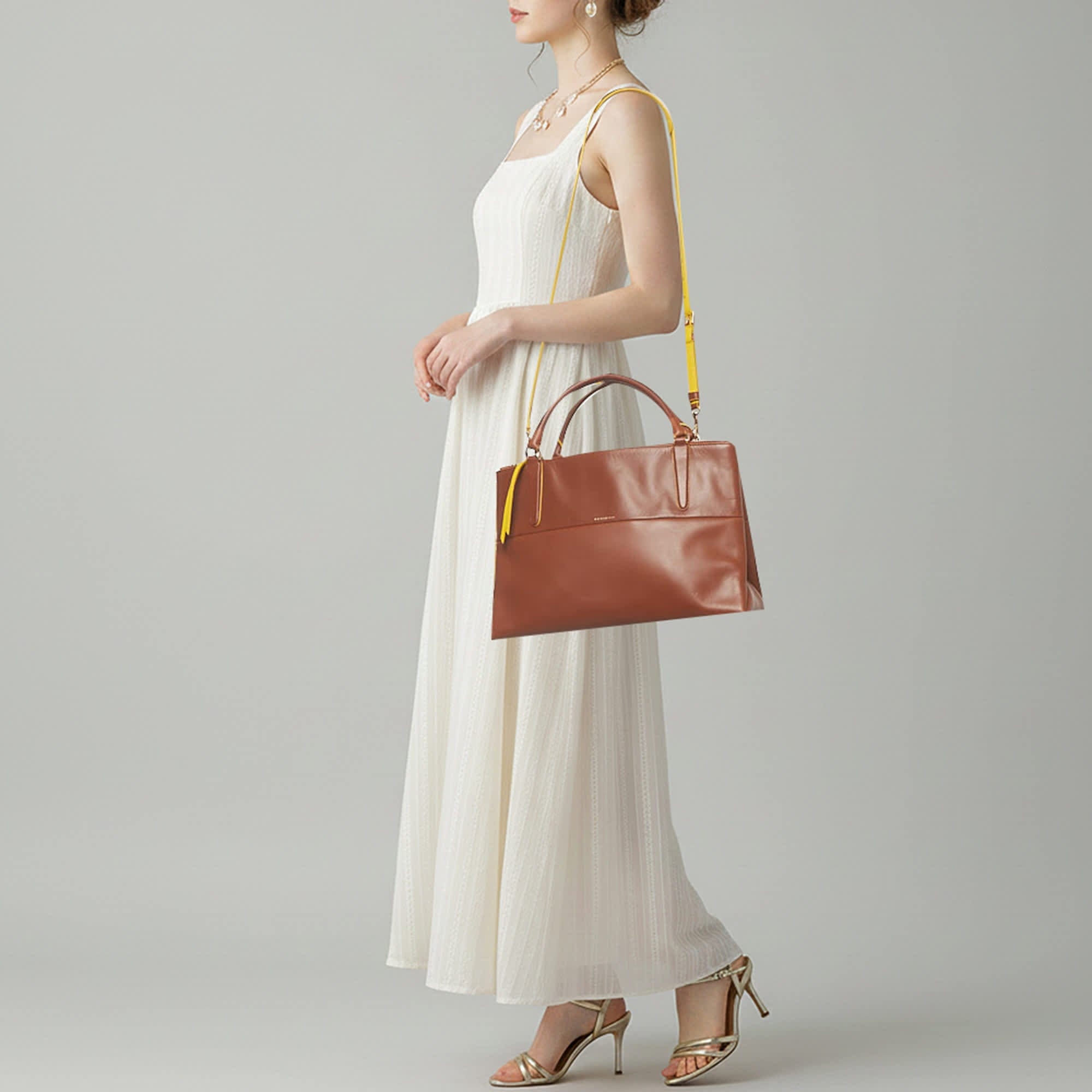 Coach The Borough Brown/yellow Leather Tote