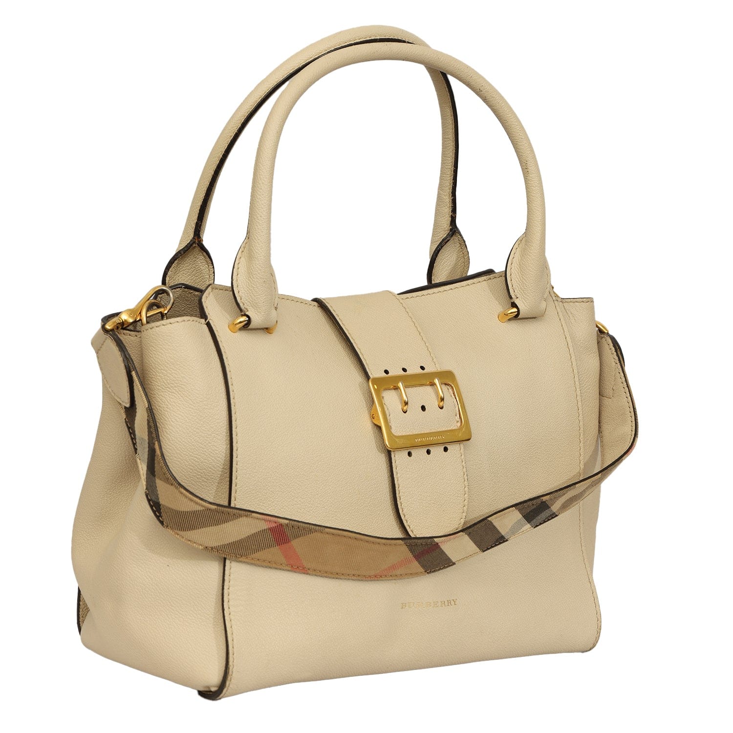 BURBERRY BUCKLE GRAINED LEATHER TOTE BAG
