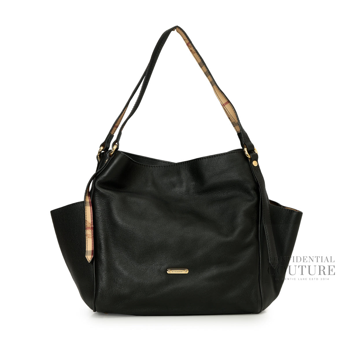 Burberry House Check Canvas Black Soft Leather Tote Bag