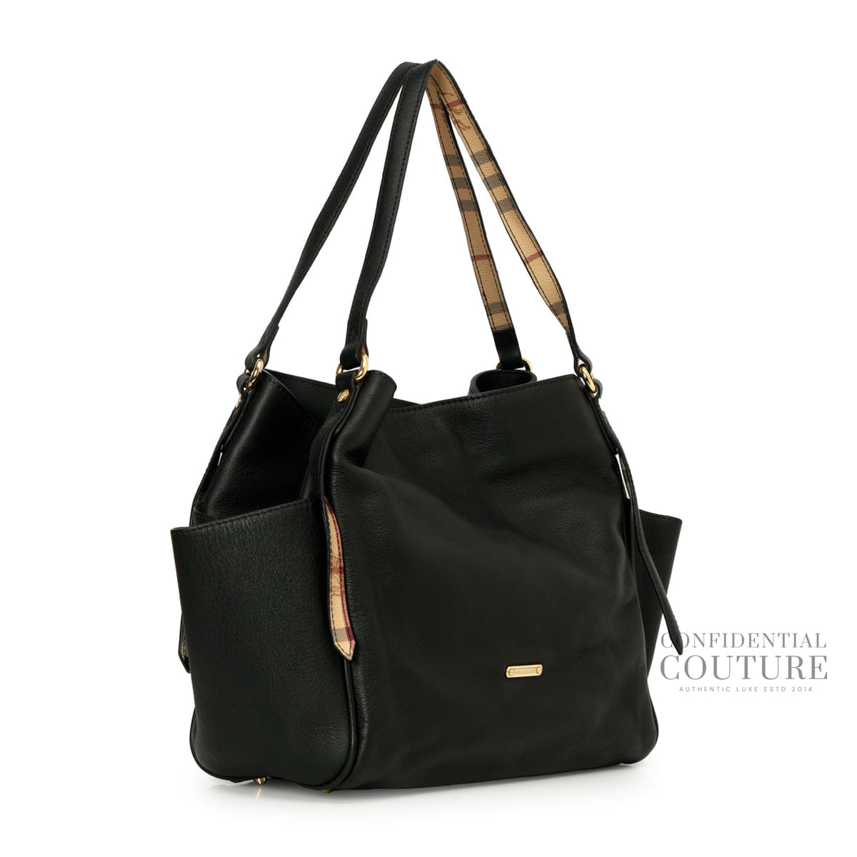 Burberry House Check Canvas Black Soft Leather Tote Bag