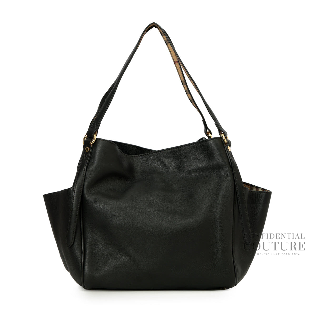 Burberry House Check Canvas Black Soft Leather Tote Bag