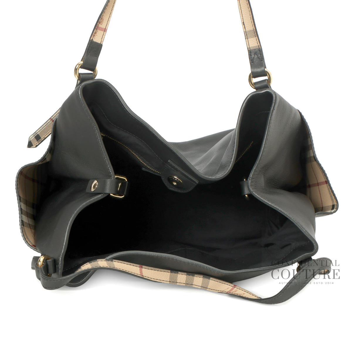 Burberry House Check Canvas Black Soft Leather Tote Bag