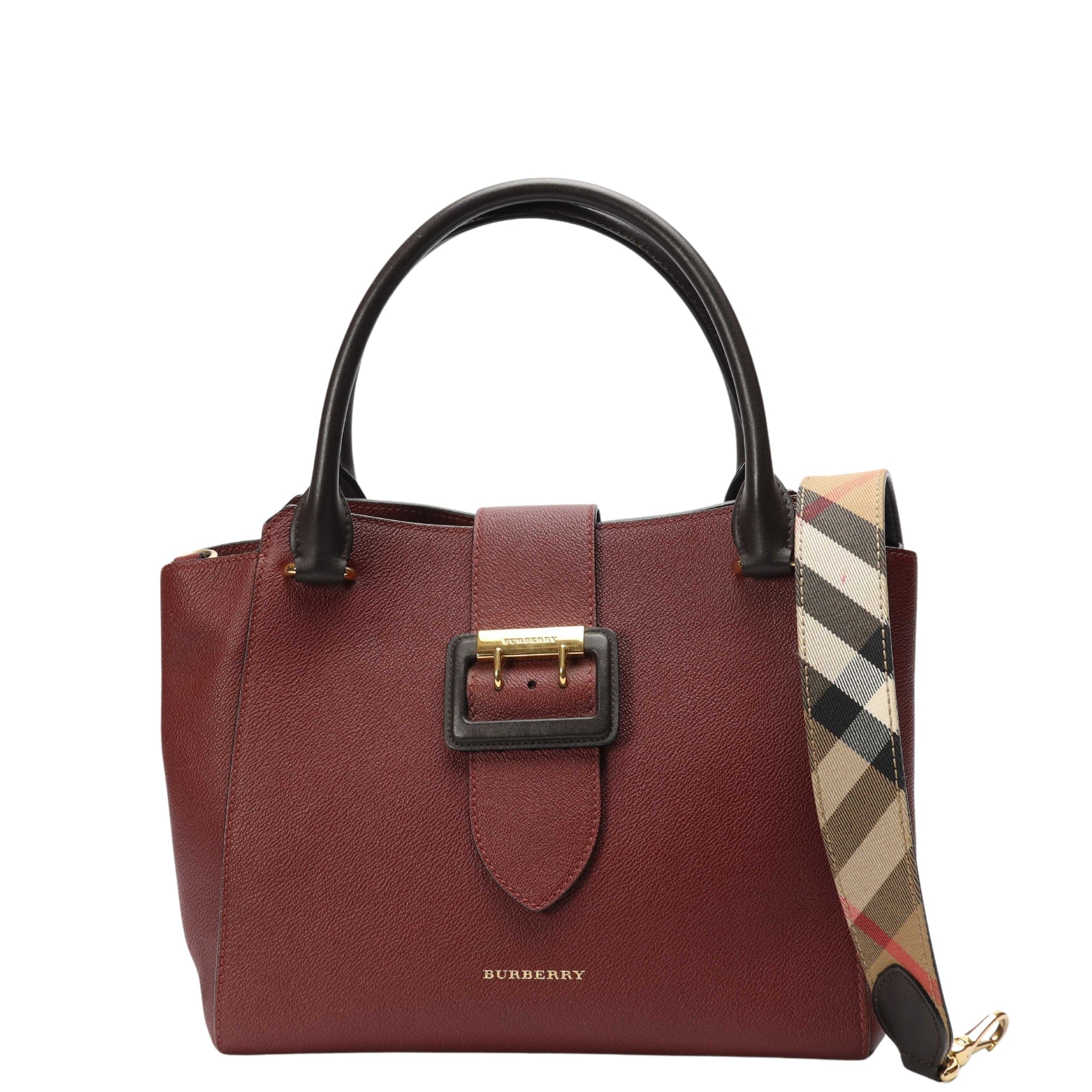 Burberry Burgundy Buckle Convertible Tote