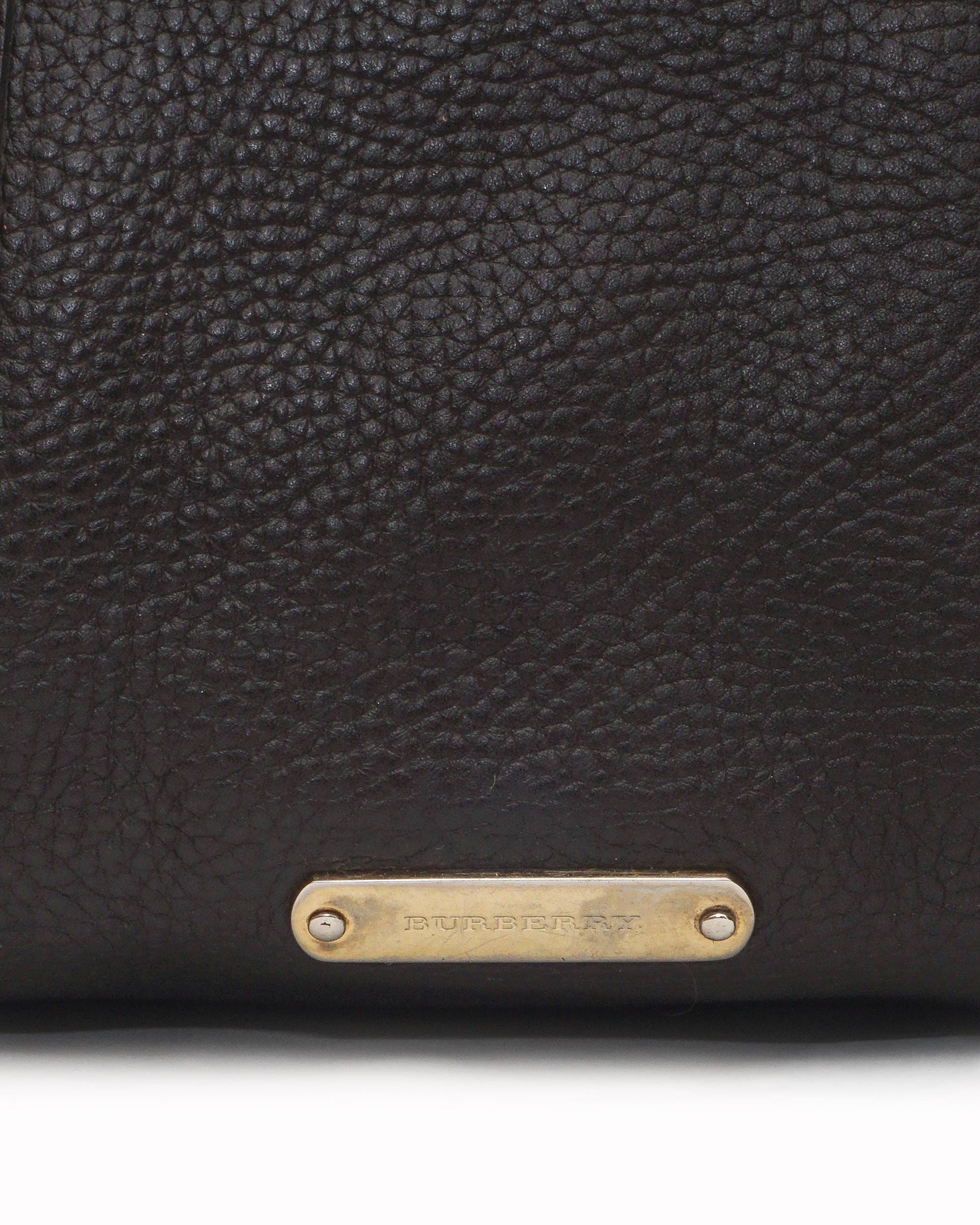 Burberry Dark Brown Pebbled Leather Striped Tote Bag