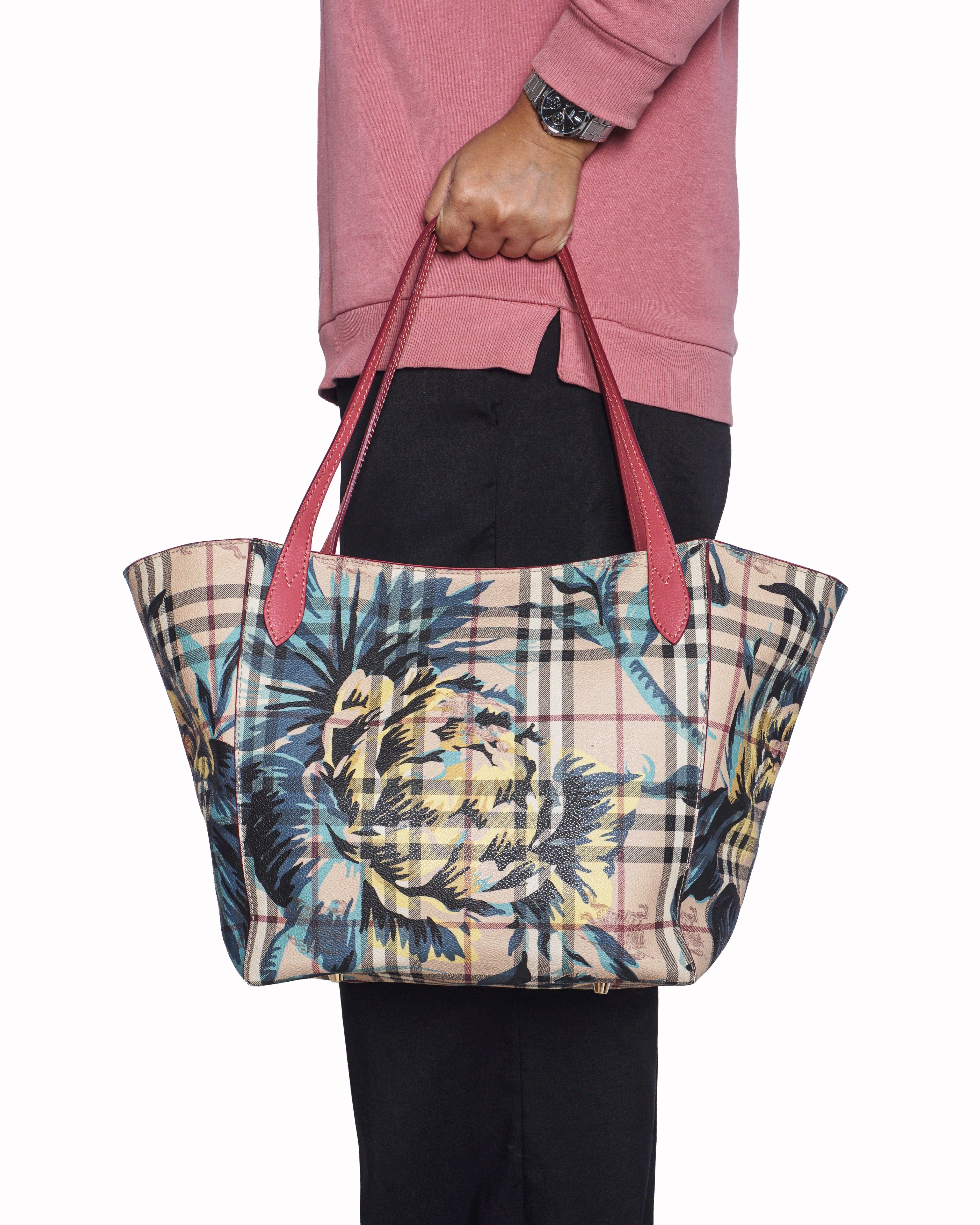 Burberry Floral Print Haymarket Check Canterbury Tote Bag