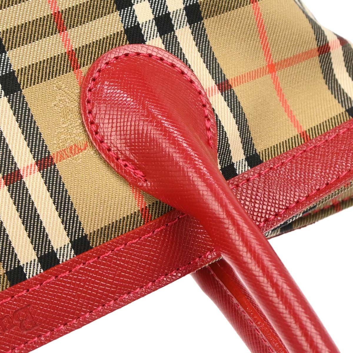 Burberrys Beige Red Canvas House Check Tote Handbag