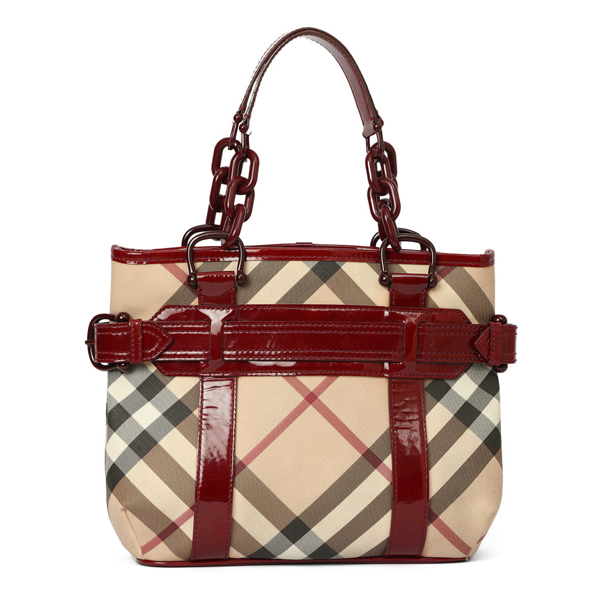 Burberry Berry Patent Leather Supernova Check Coated Canvas Tote