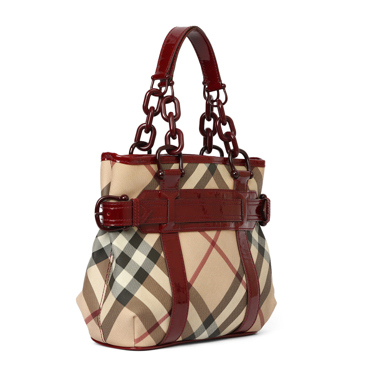 Burberry Berry Patent Leather Supernova Check Coated Canvas Tote