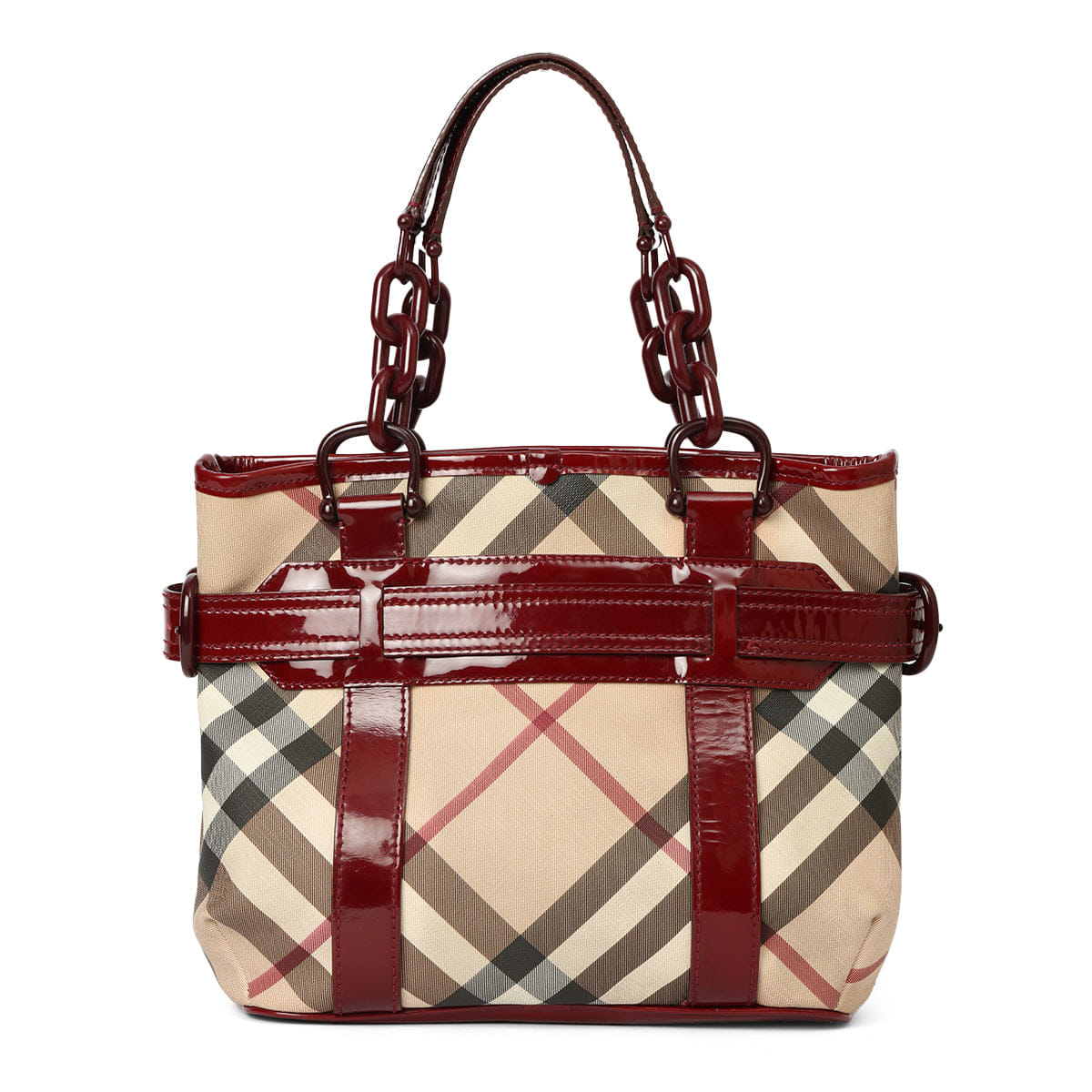 Burberry Berry Patent Leather Supernova Check Coated Canvas Tote