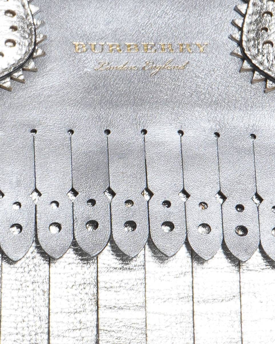 Burberry Metallic Leather Small Banner Broguing Fringe Tote Bag