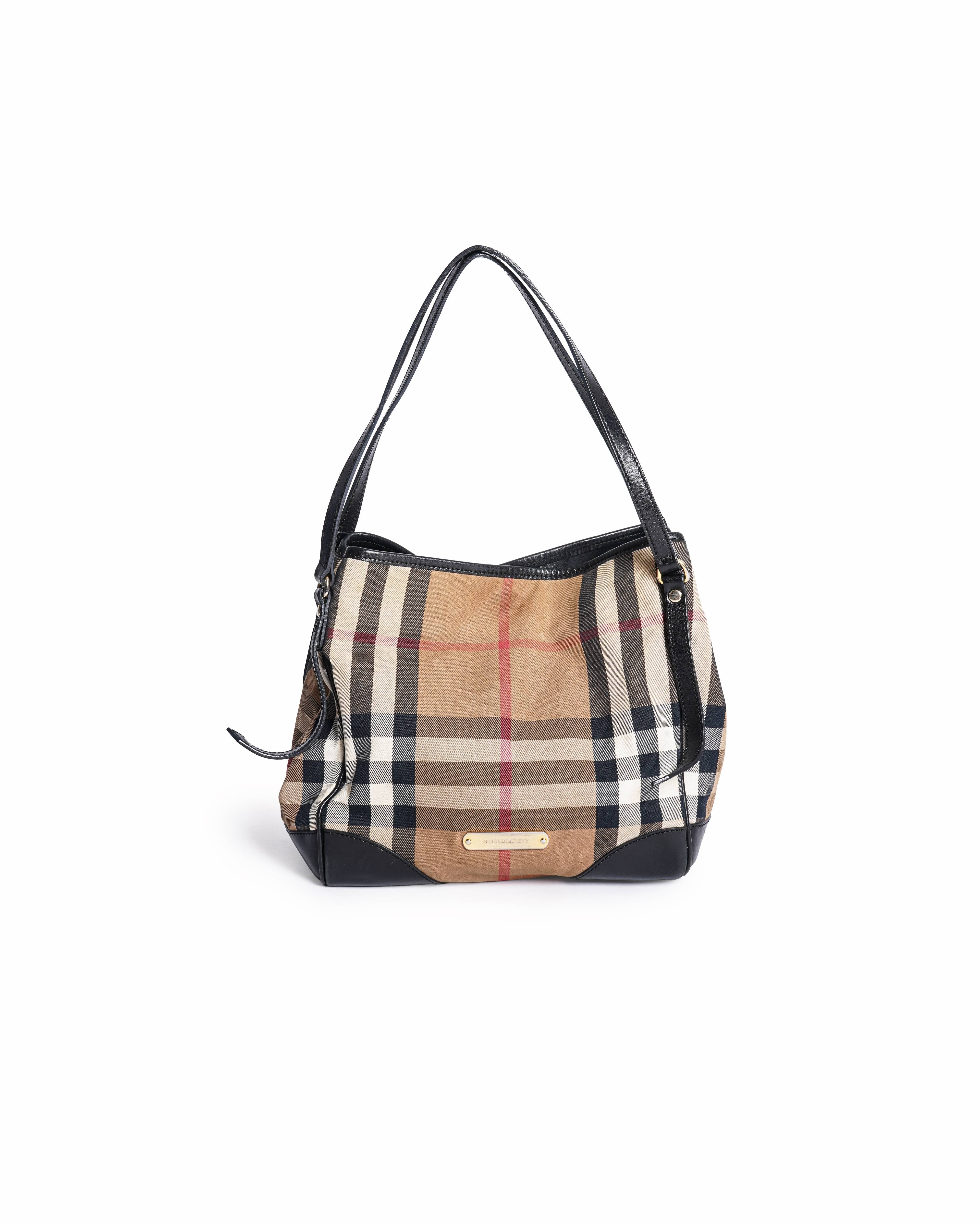 Burberry Canterbury & House Check Leather Small Tote Handbag