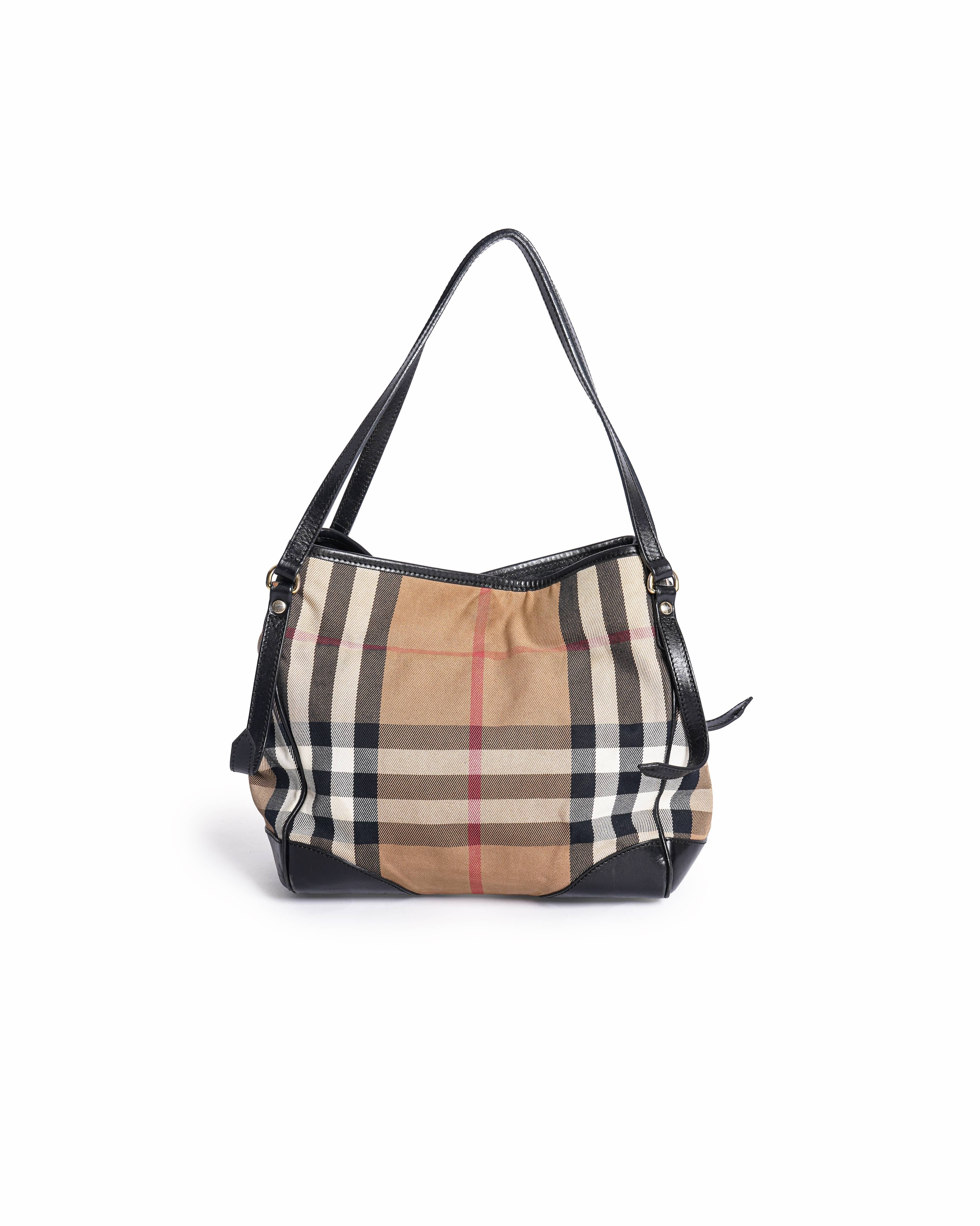 Burberry Canterbury & House Check Leather Small Tote Handbag