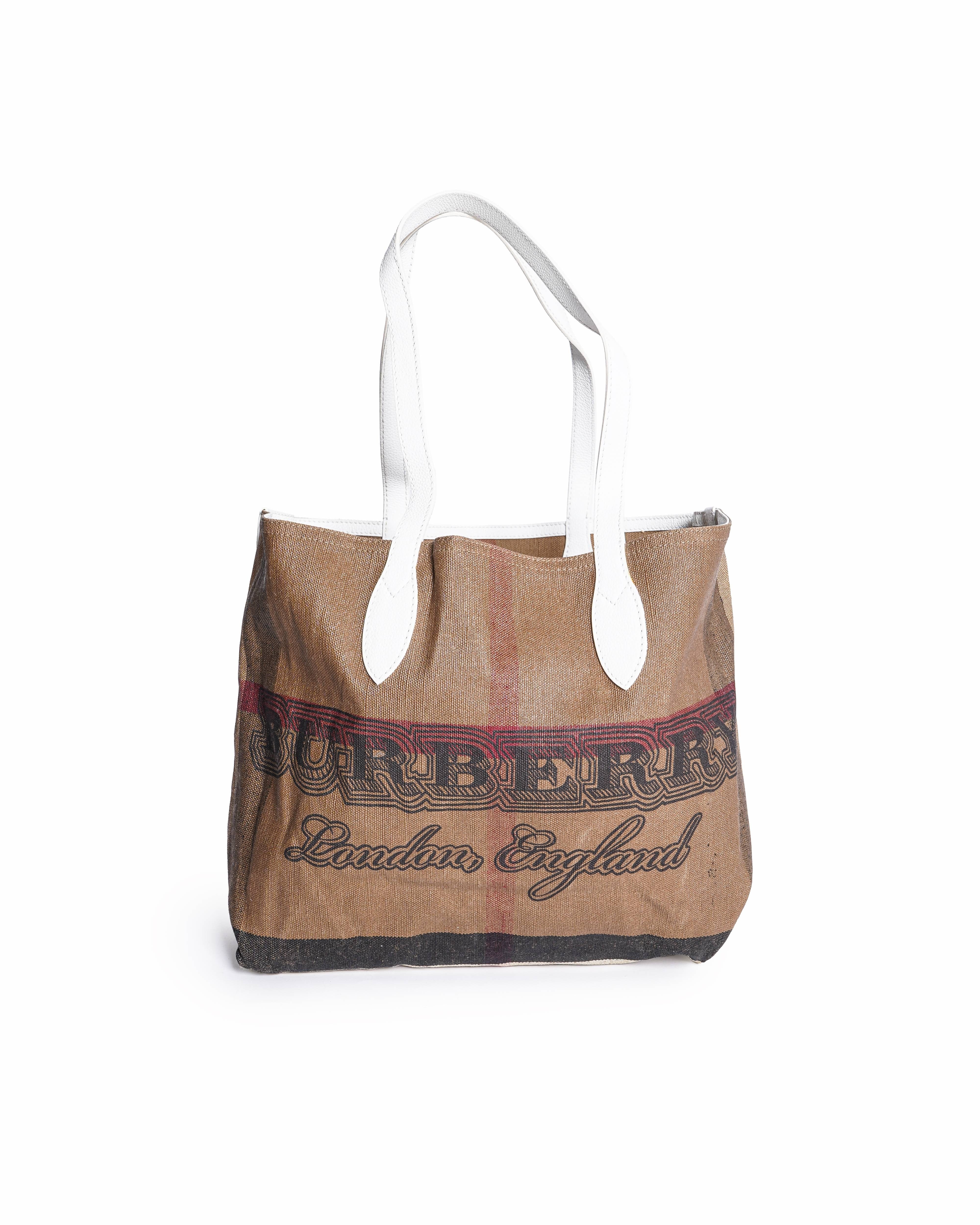 Burberry Reversible Doodle London England Check Tote Bag