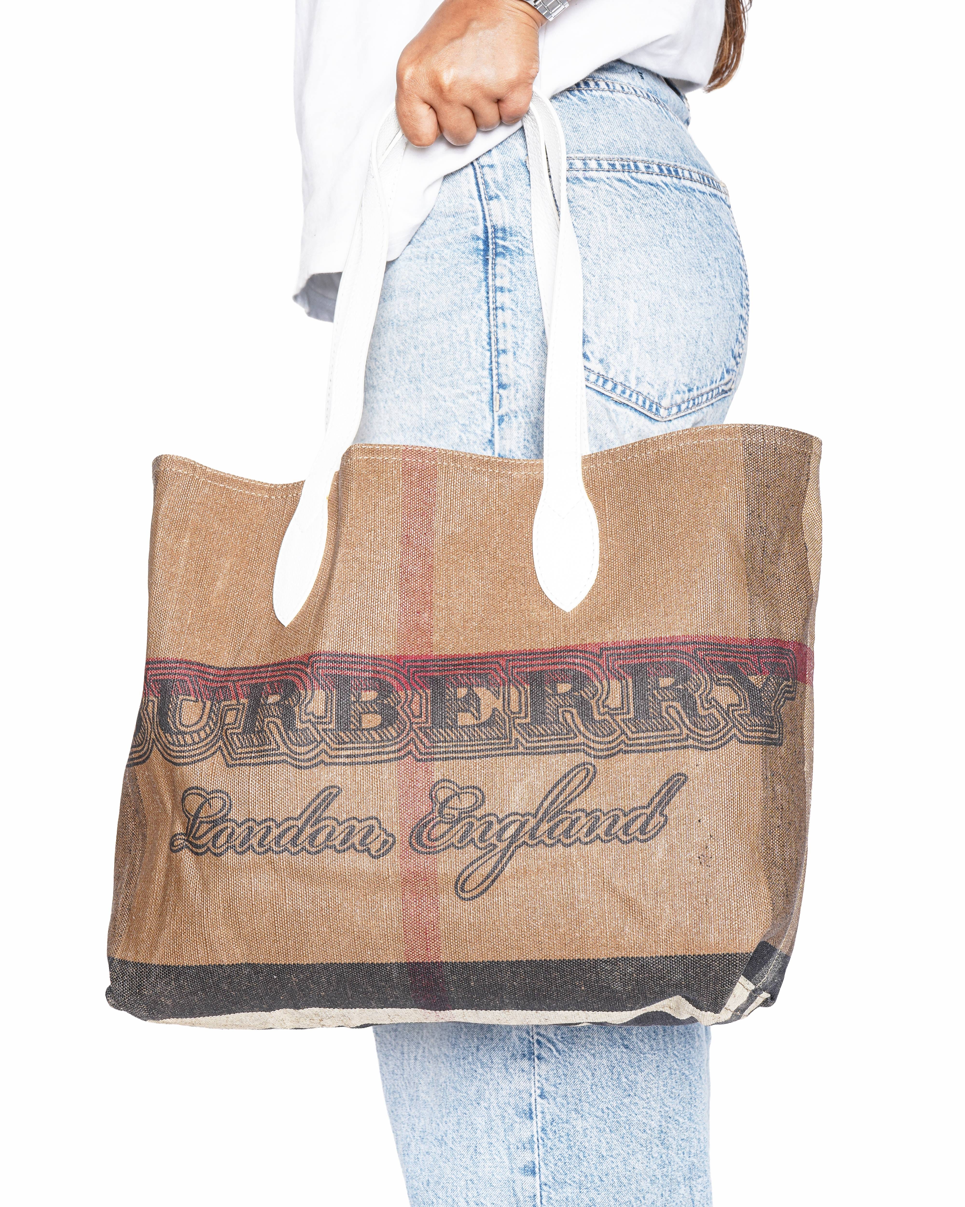 Burberry Reversible Doodle London England Check Tote Bag