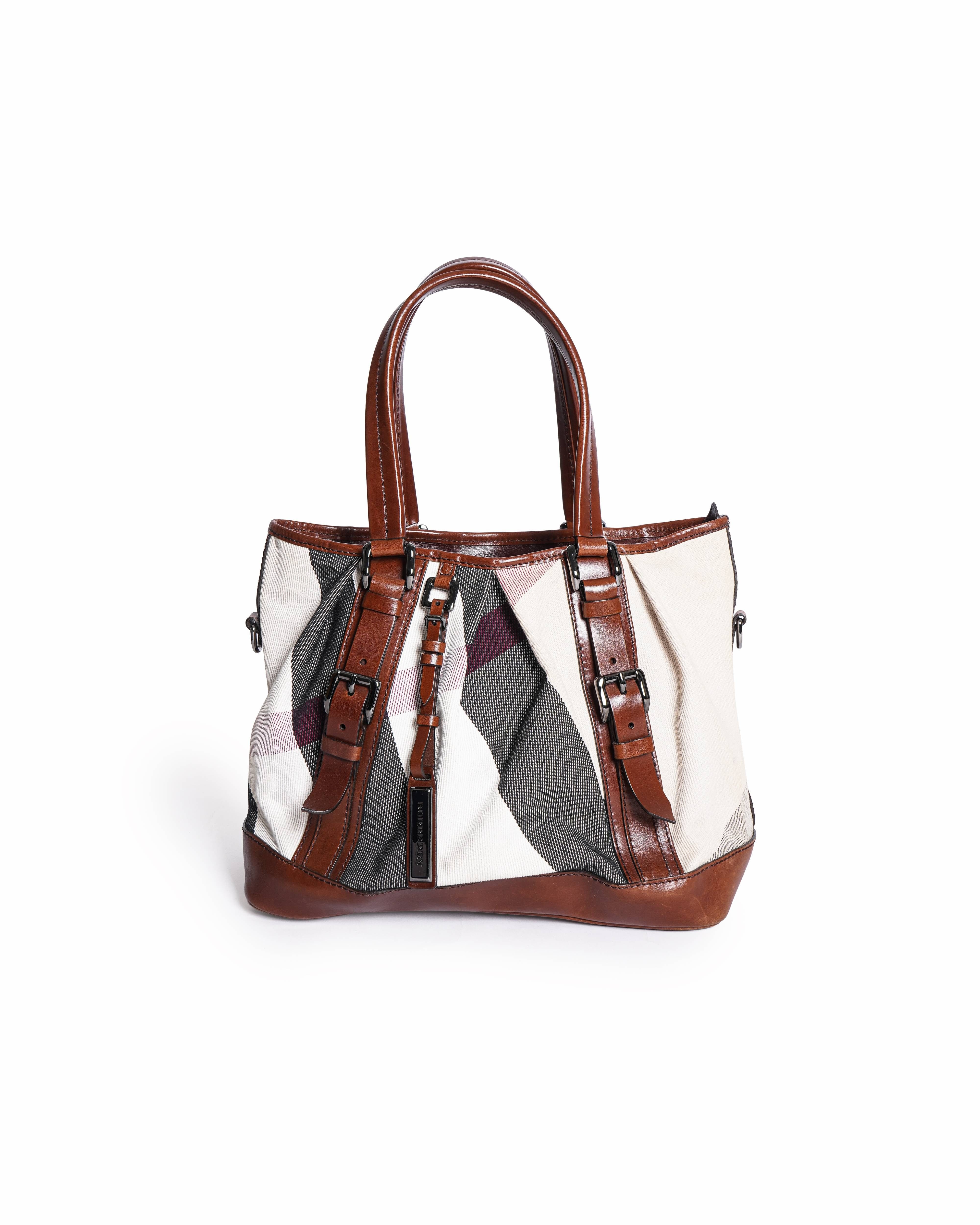 Burberry Brown Mega Check Canvas & Leather Lowry Tote