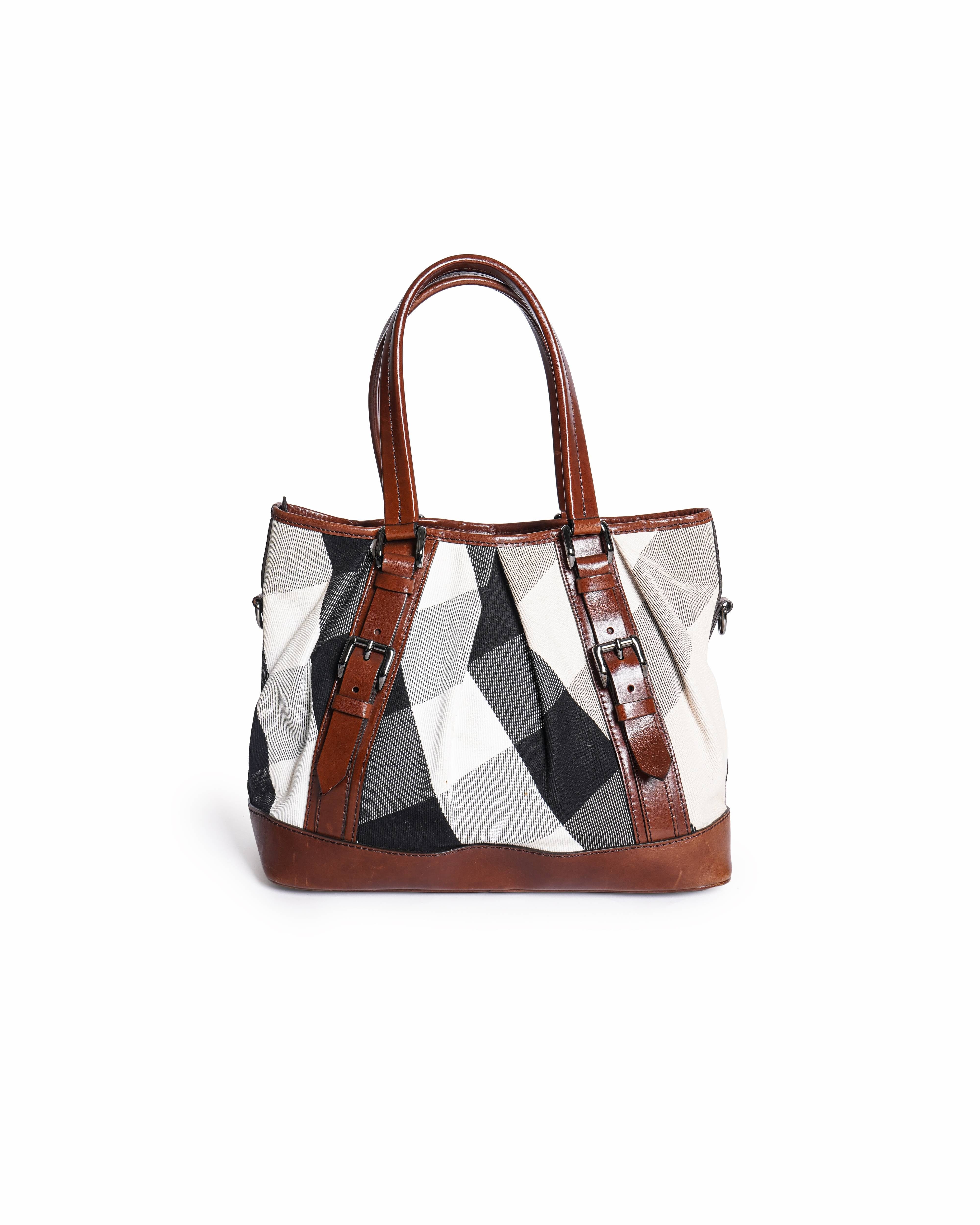 Burberry Brown Mega Check Canvas & Leather Lowry Tote