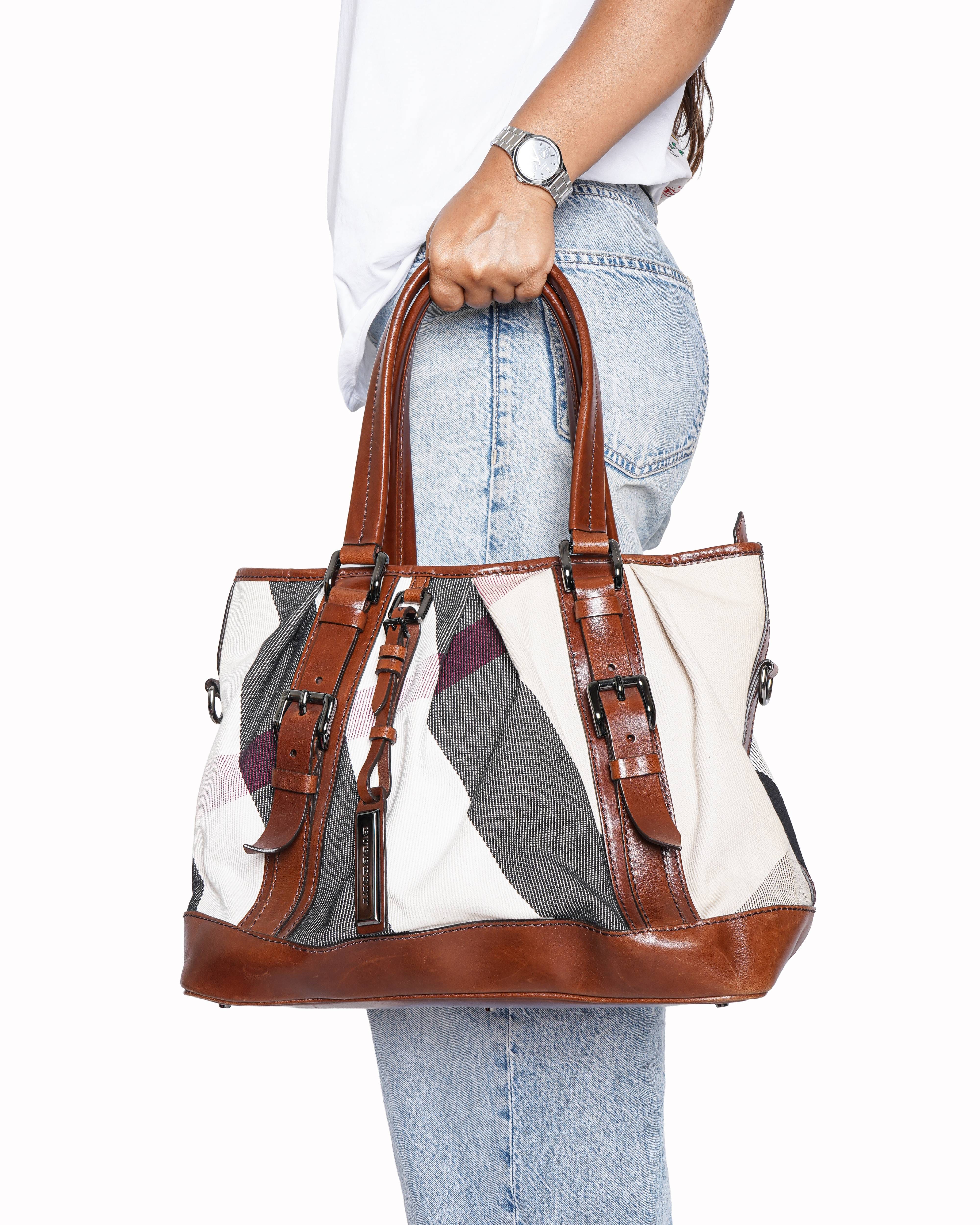 Burberry Brown Mega Check Canvas & Leather Lowry Tote