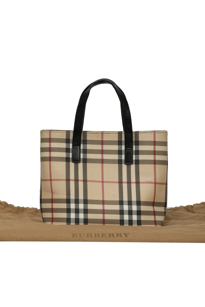 Burberry Beige Haymarket Check Coated Canvas And Leather Small Tote Bag