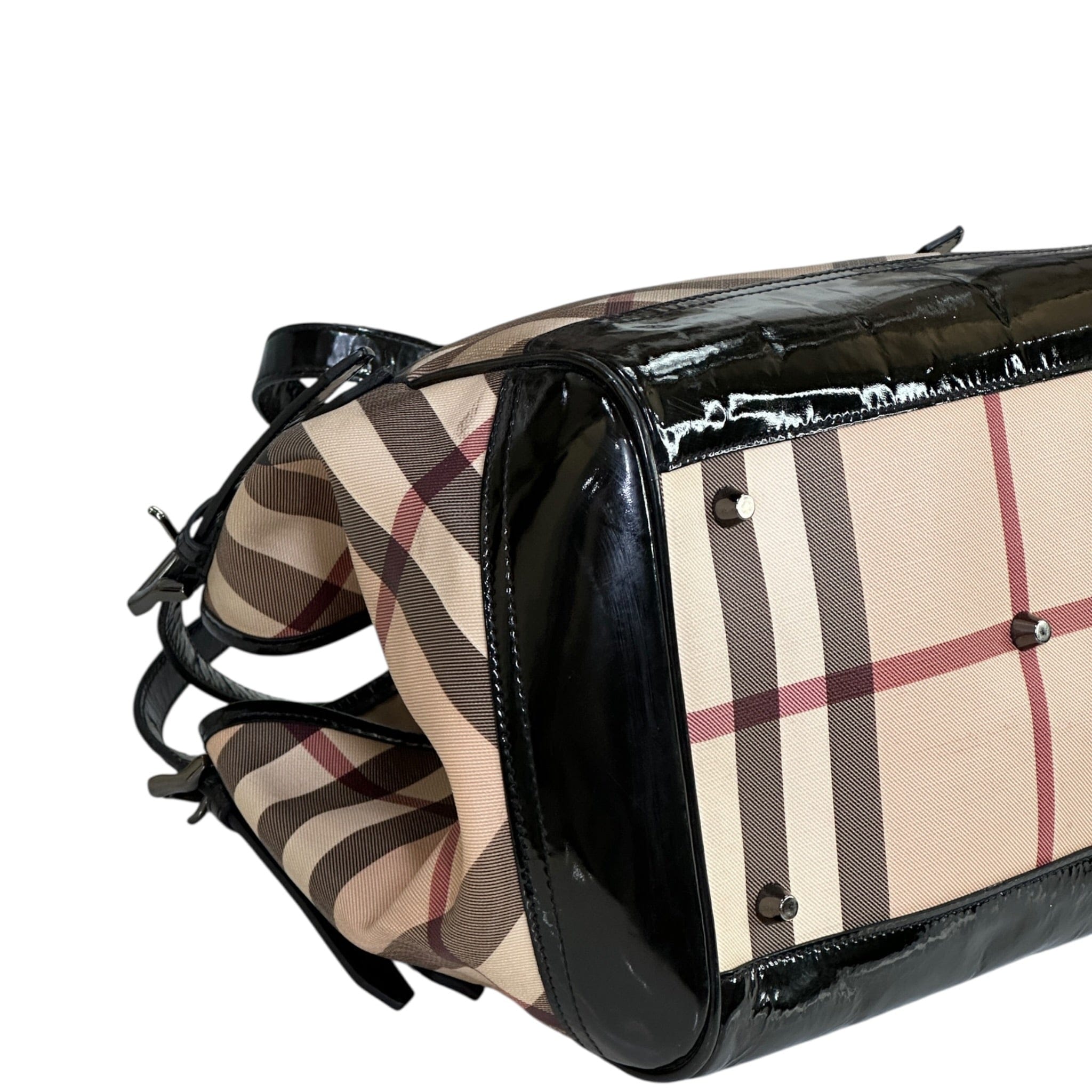 Burberry Canterbury Tote Beige Super Nova Check Patent Leather